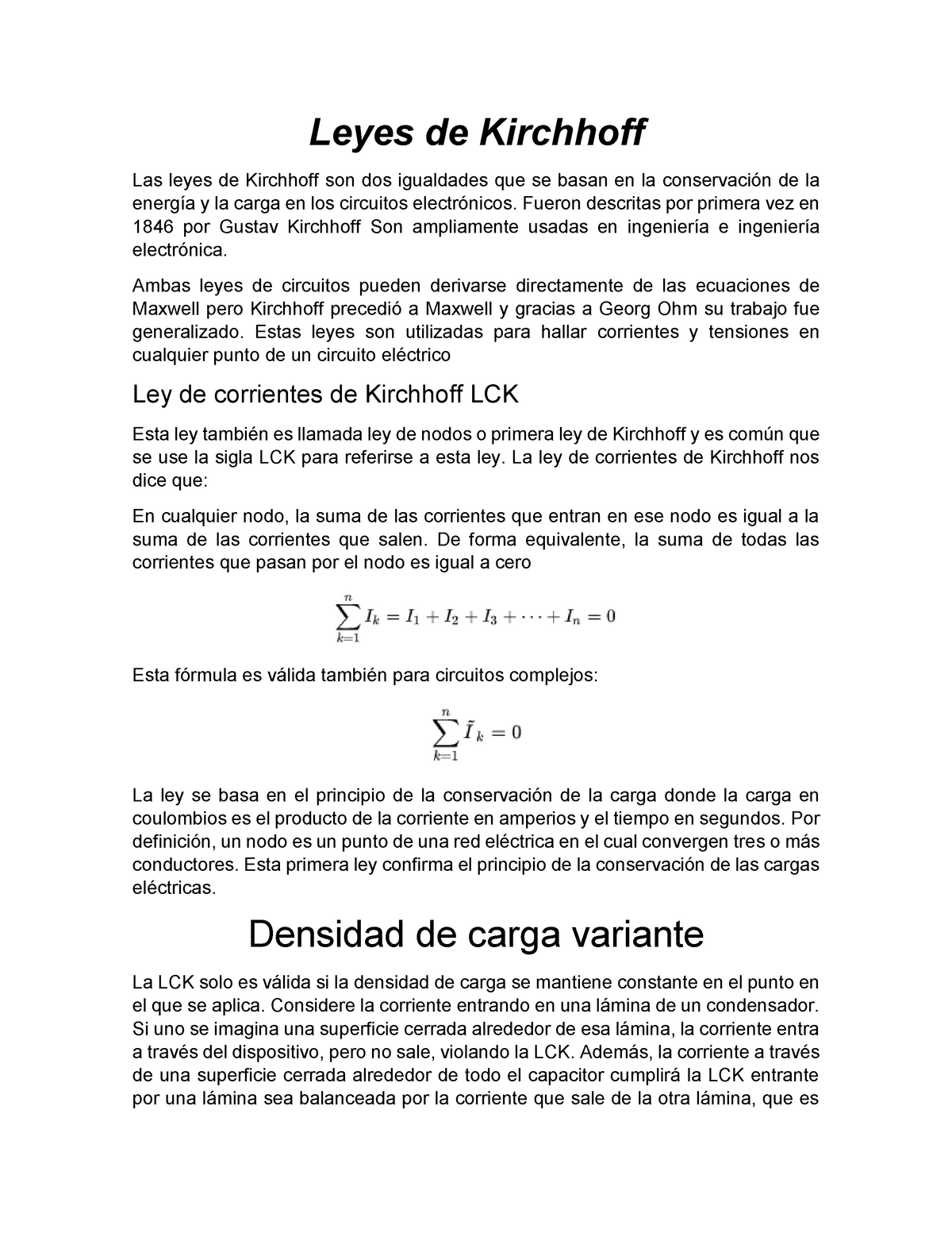 Leyes-de-Kirchhoff - Apuntes Leyes de Kirchhoff - Leyes de Kirchhoff Las  leyes de Kirchhoff son dos - Studocu