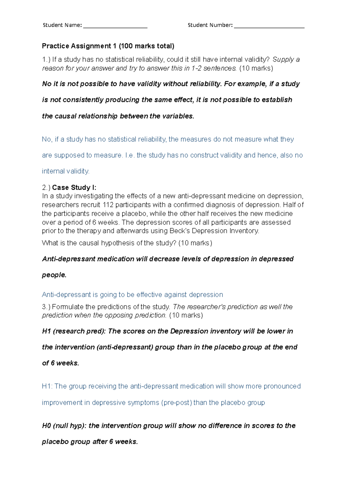 Practice Assignment 1 - ) If a study has no statistical reliability ...