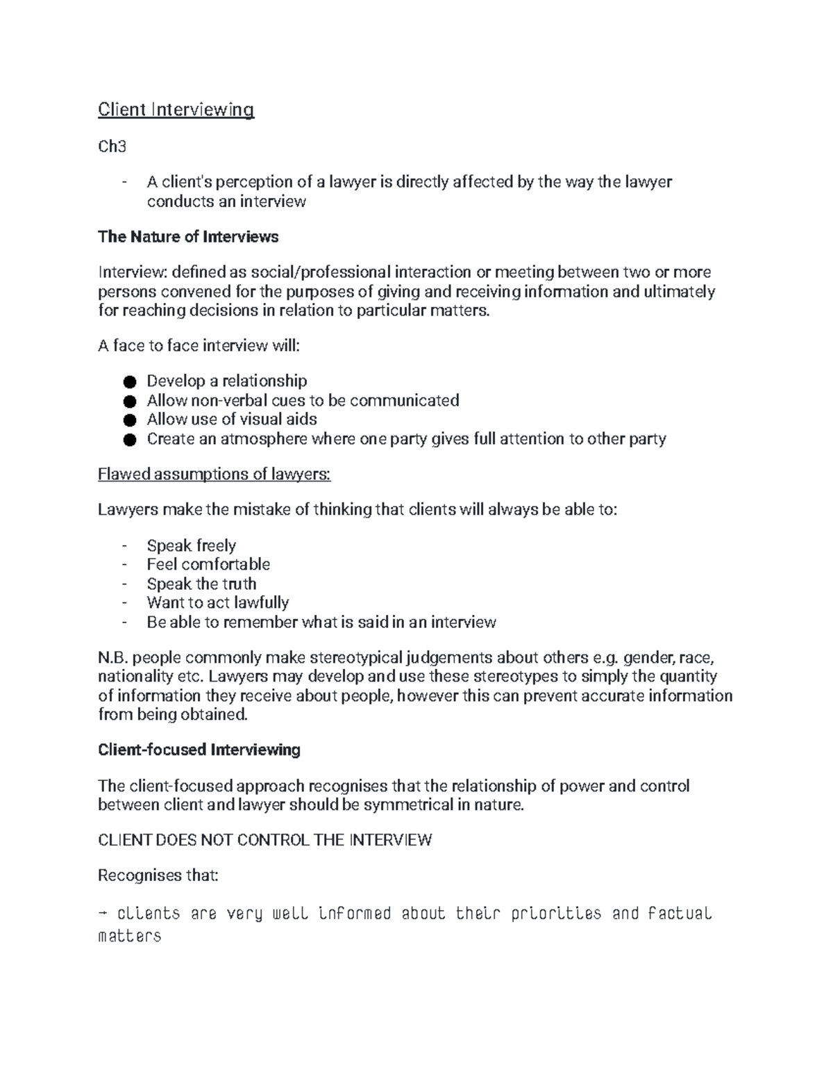 **wk2; Client Interviewing - Client Interviewing Ch A client's ...
