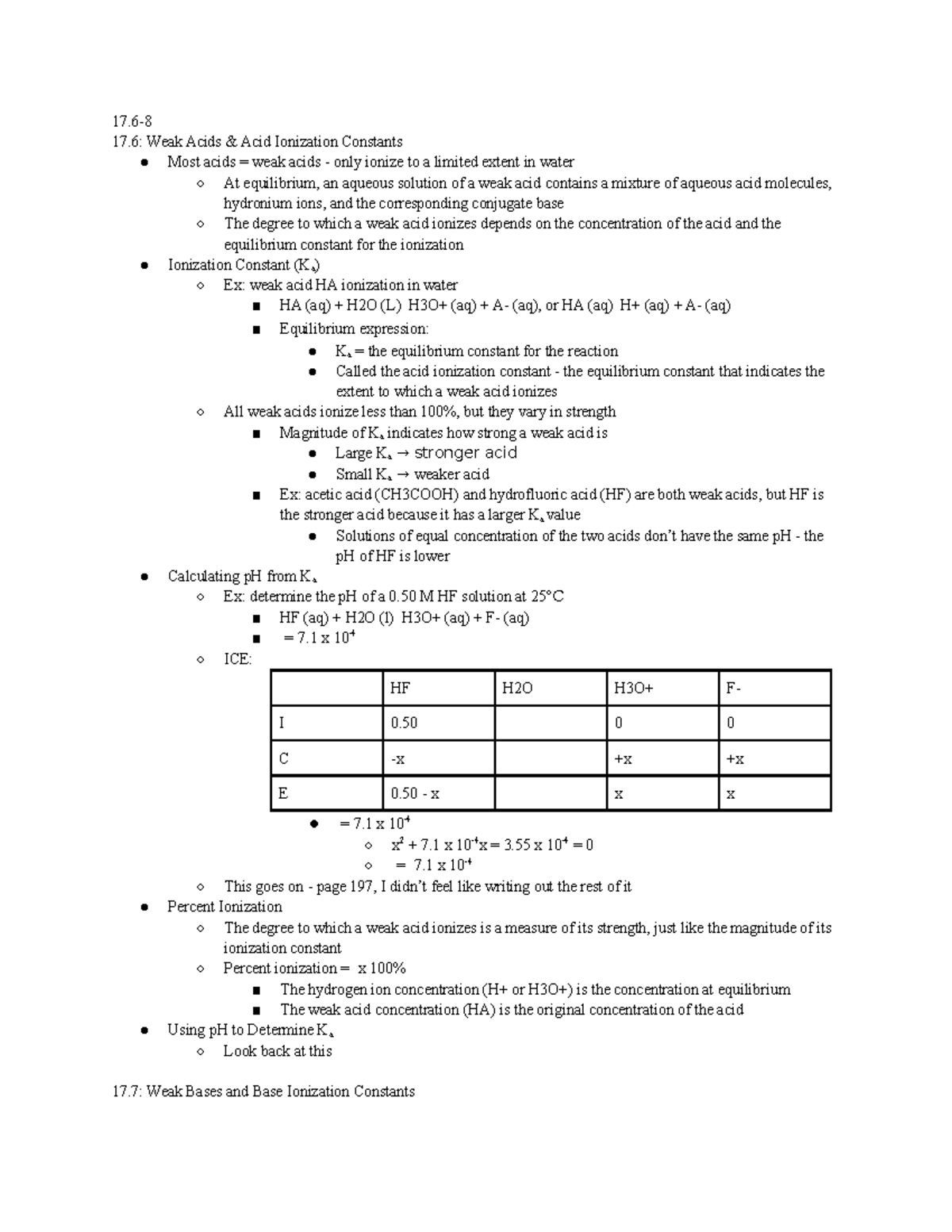 Chem 202 Week 4 Readings Response - 17- 17: Weak Acids & Acid 