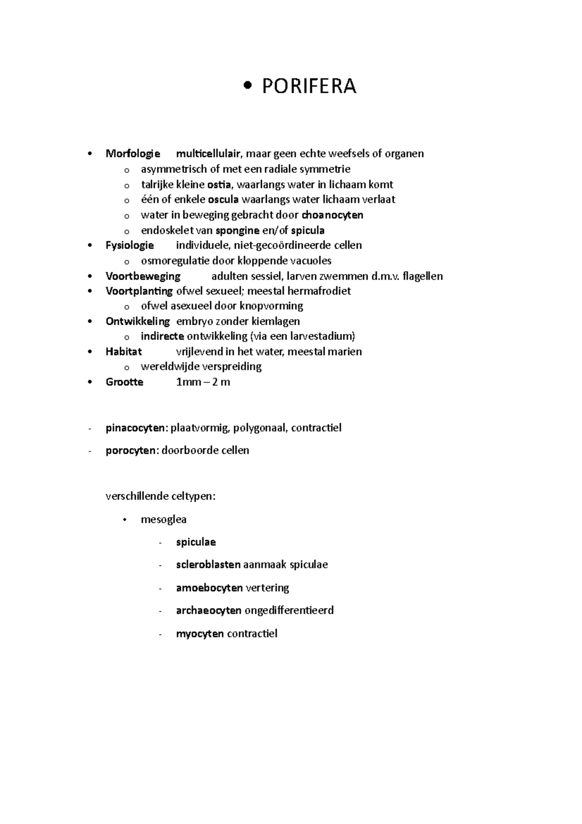 Porifera - Samenvatting Van De Teksten Die Op De Diapo's Staan Voor Het ...