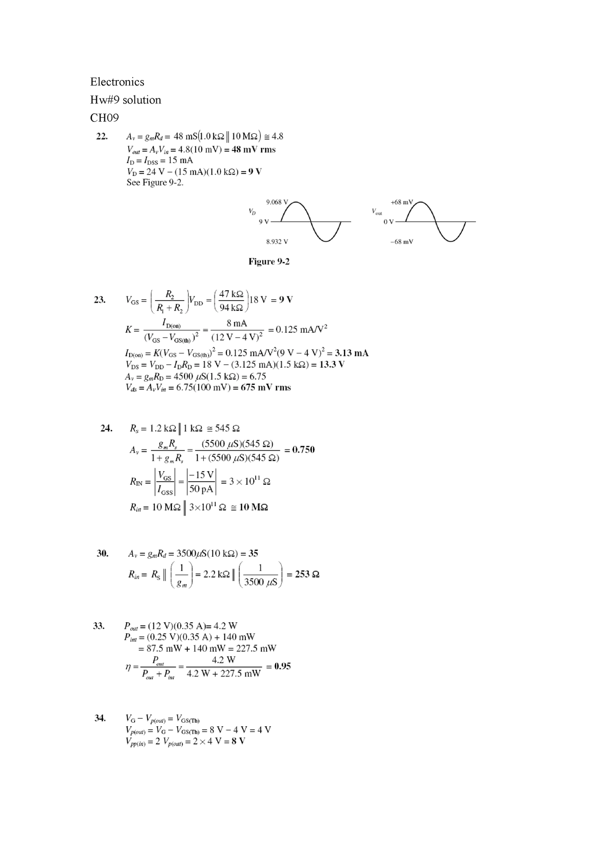 HW9 Solution - Electronics - Electronics Hw#9 Solution CH09 - Studocu