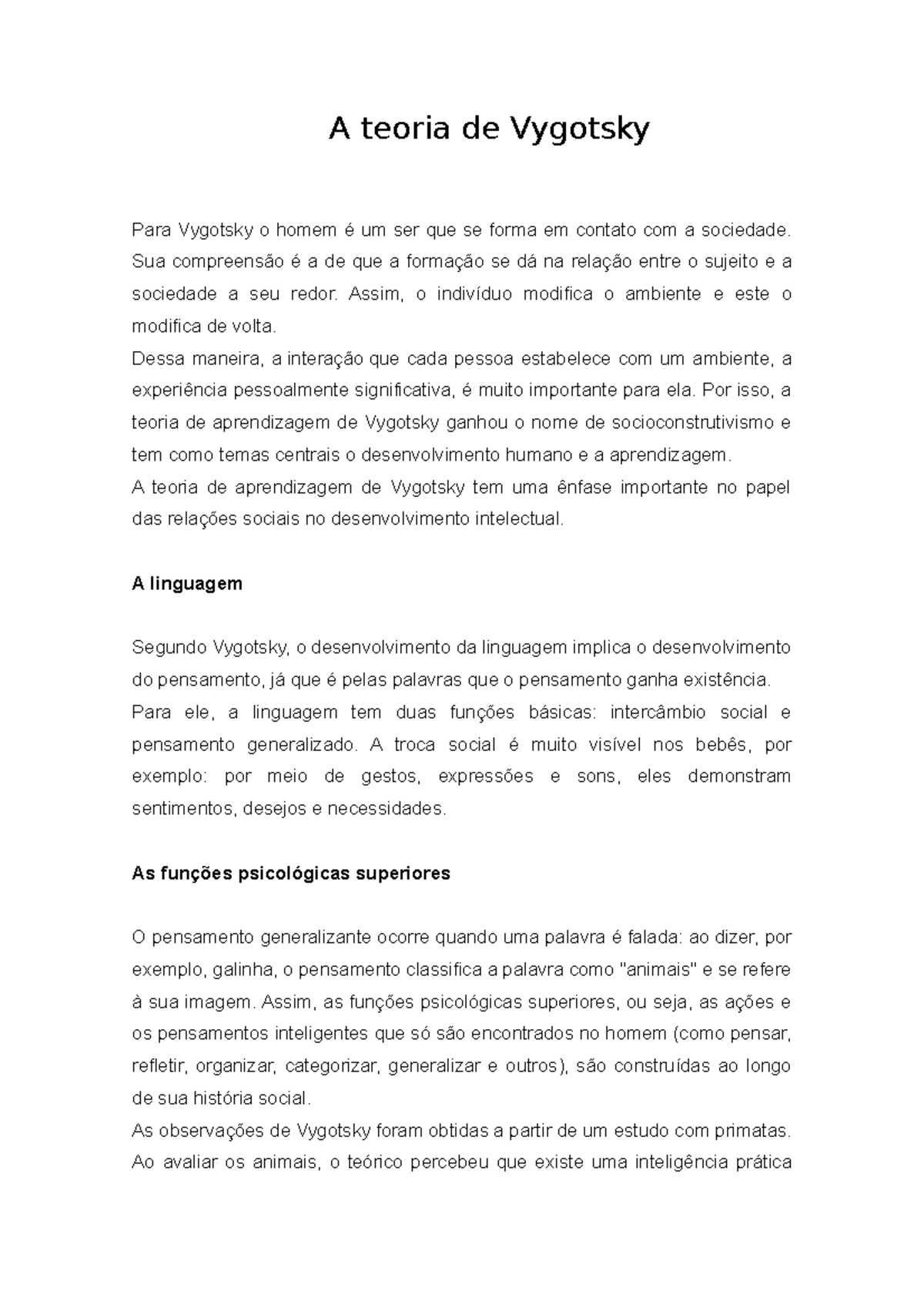 pensamento e linguagem vygotsky resenha