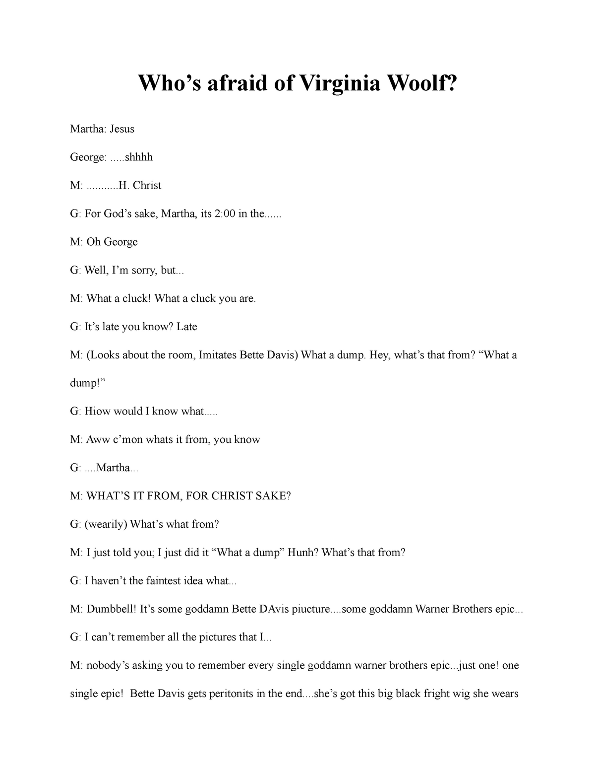 whos afraid of virginia woolf script pdf novel