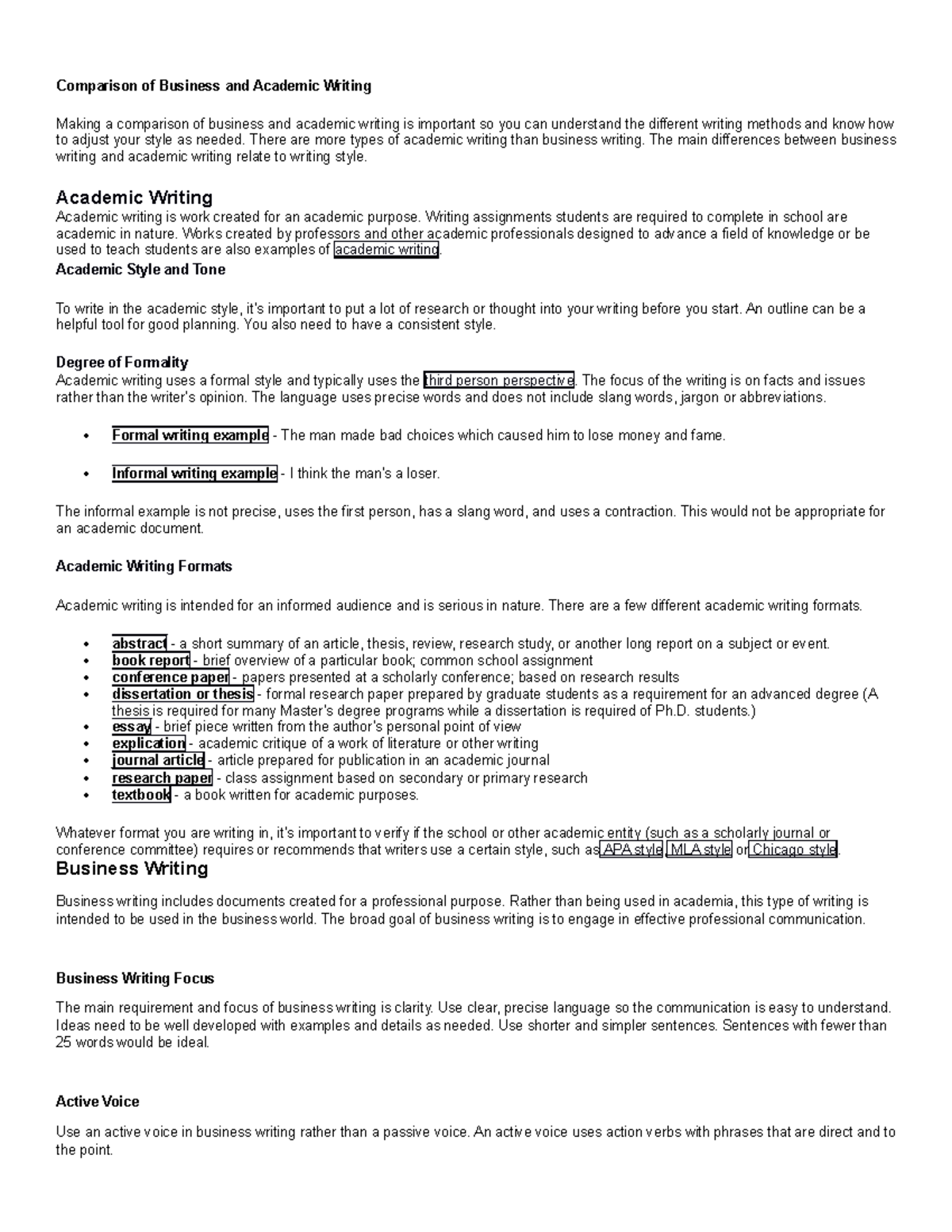 Eapp ho - academic vs business writing - Comparison of Business and ...