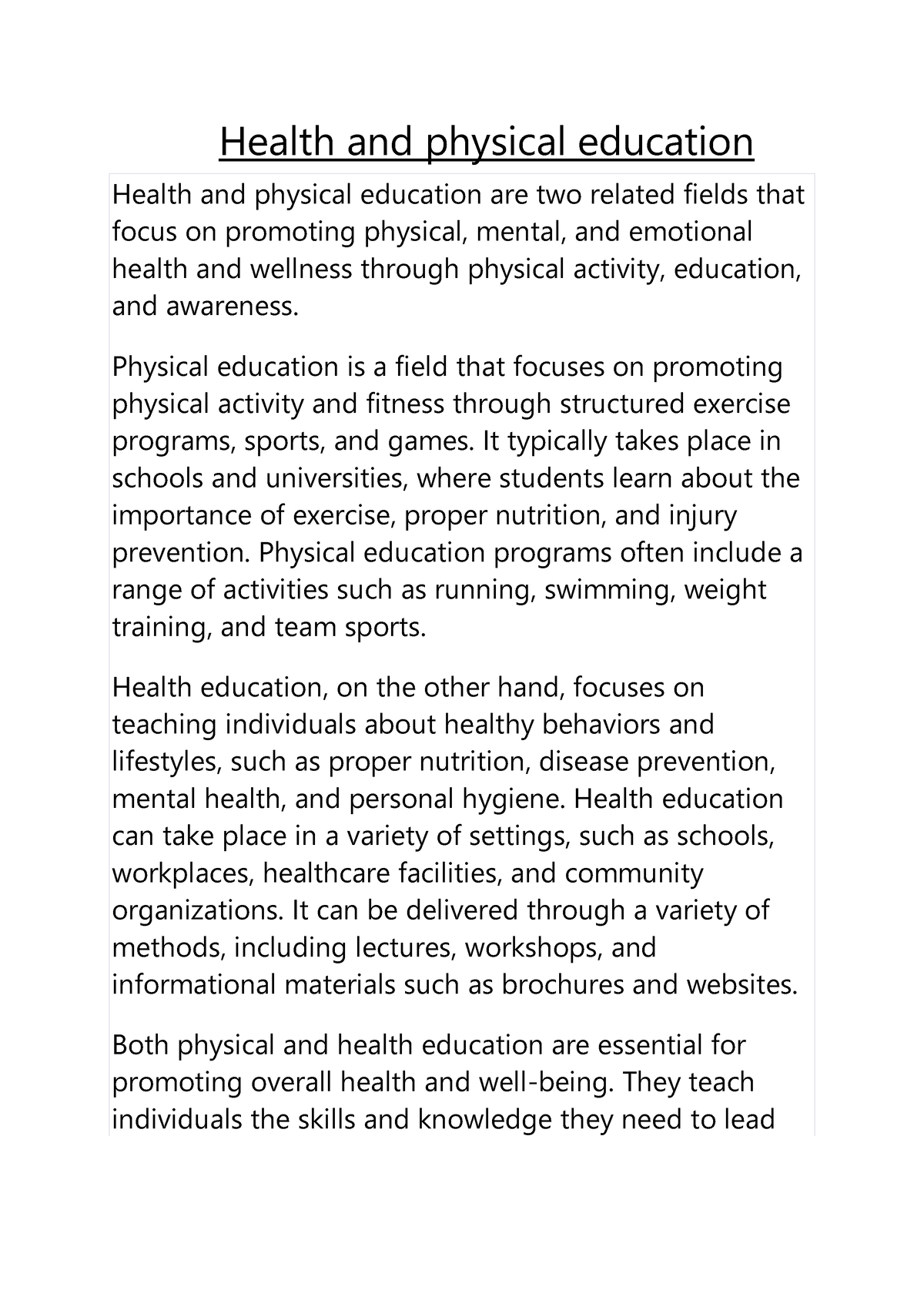 Physical Education: Health & Physical Education