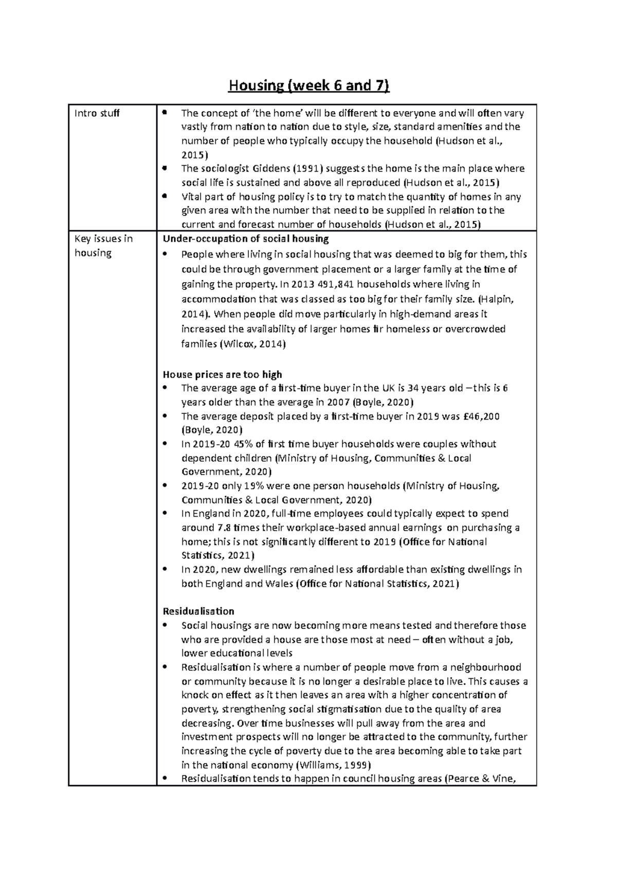 Housing planning - Housing (week 6 and 7) Intro stuff The concept of ...