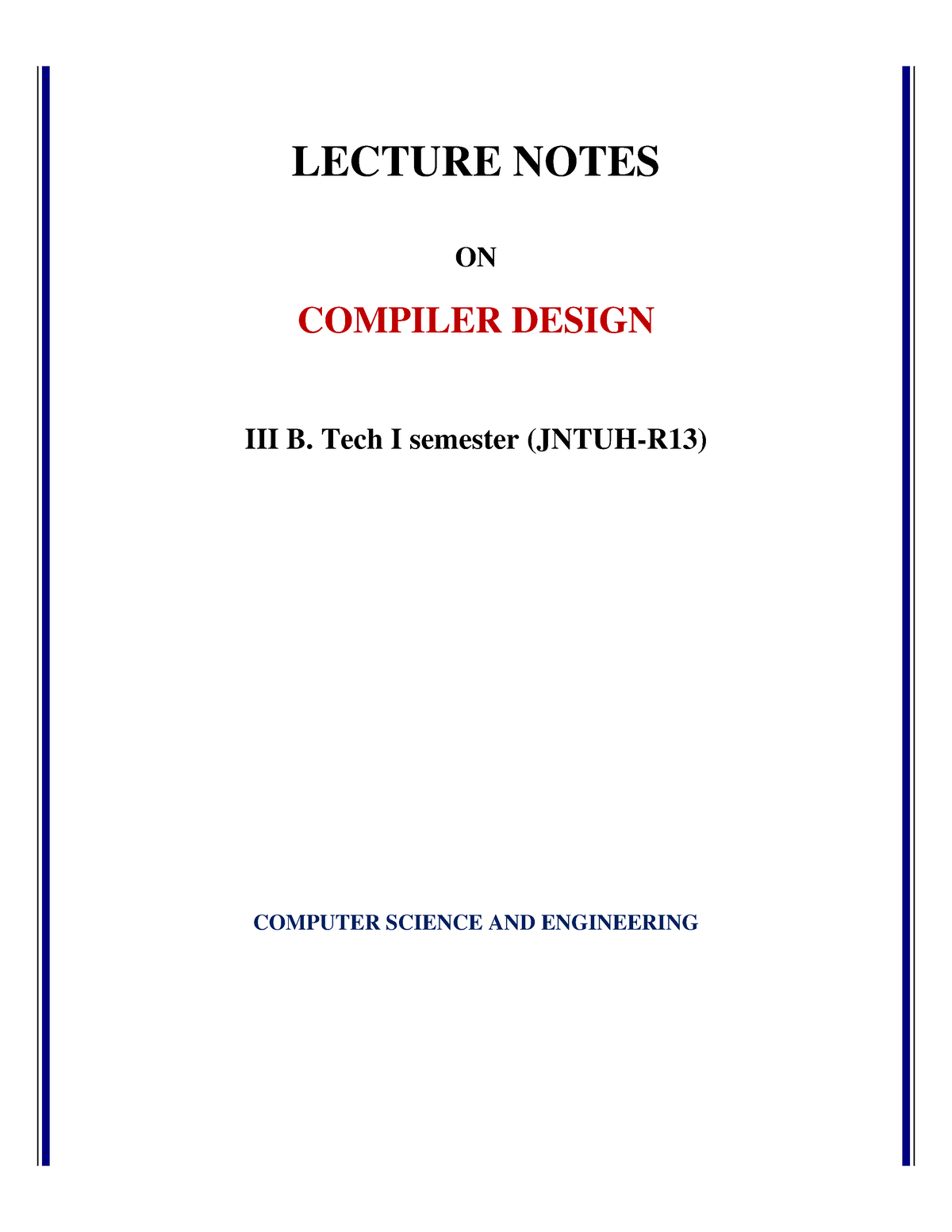 Compiler Design U1 Unit 1 notes LECTURE NOTES ON COMPILER