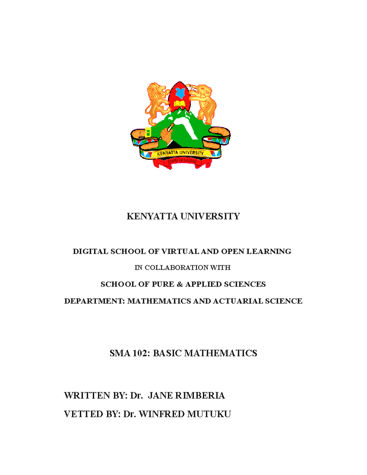 SMA 102 Corrected Module Forward - KENYATTA UNIVERSITY DIGITAL SCHOOL ...