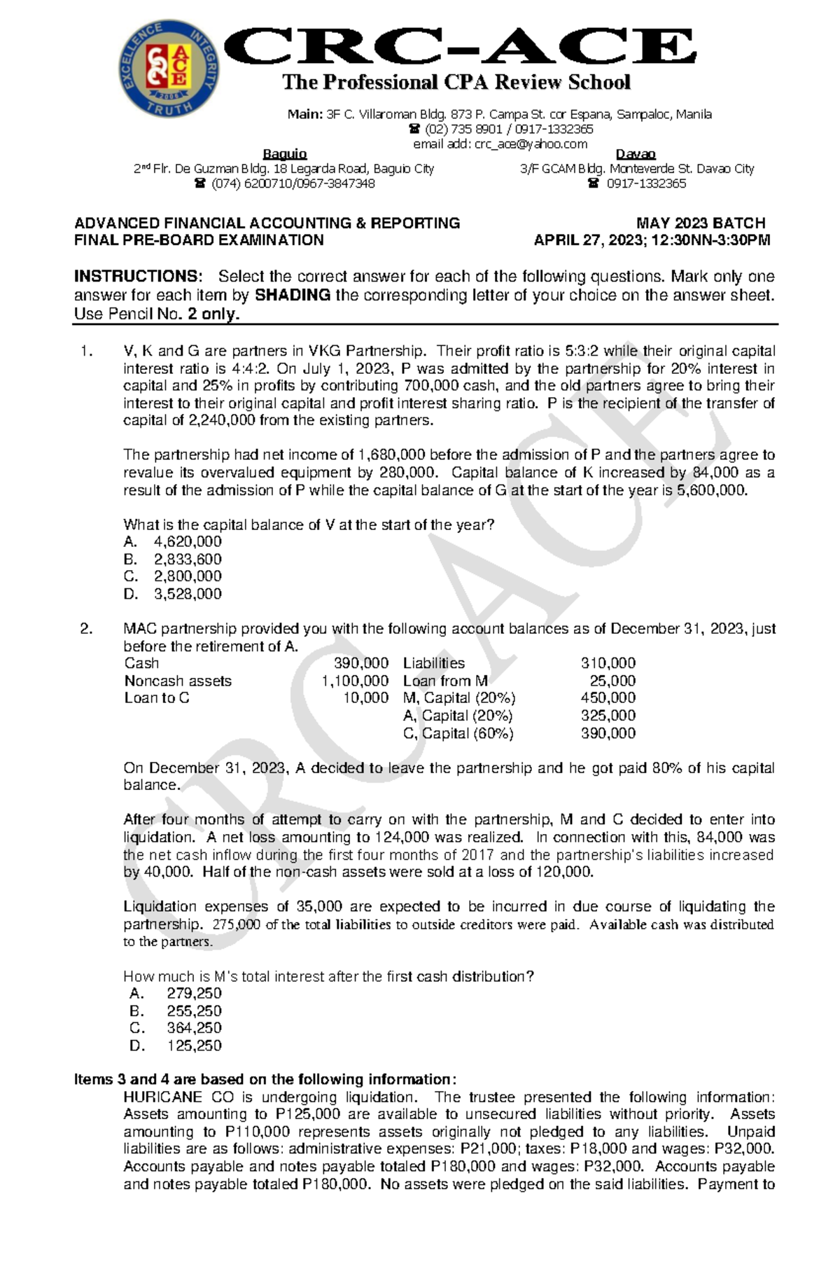 AFAR- Final- Preboard - ADVANCED FINANCIAL ACCOUNTING & REPORTING MAY ...