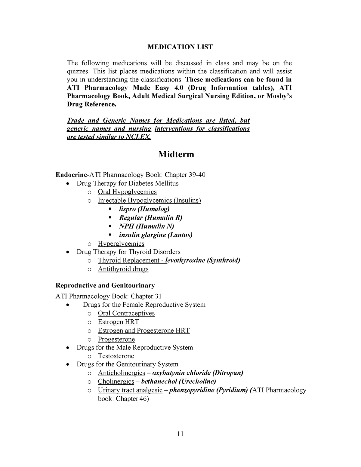 Medication List (printable version) NUR113 State Studocu