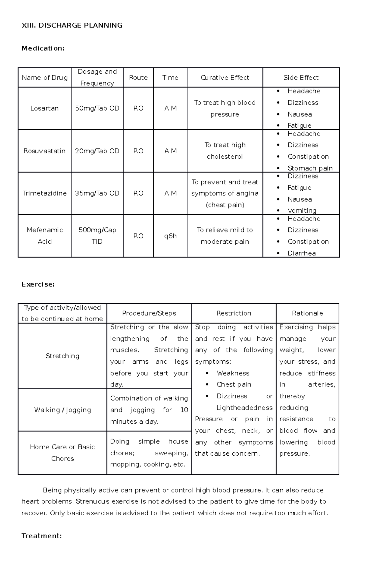 Discharge Planning XIII. DISCHARGE PLANNING Medication Name of Drug