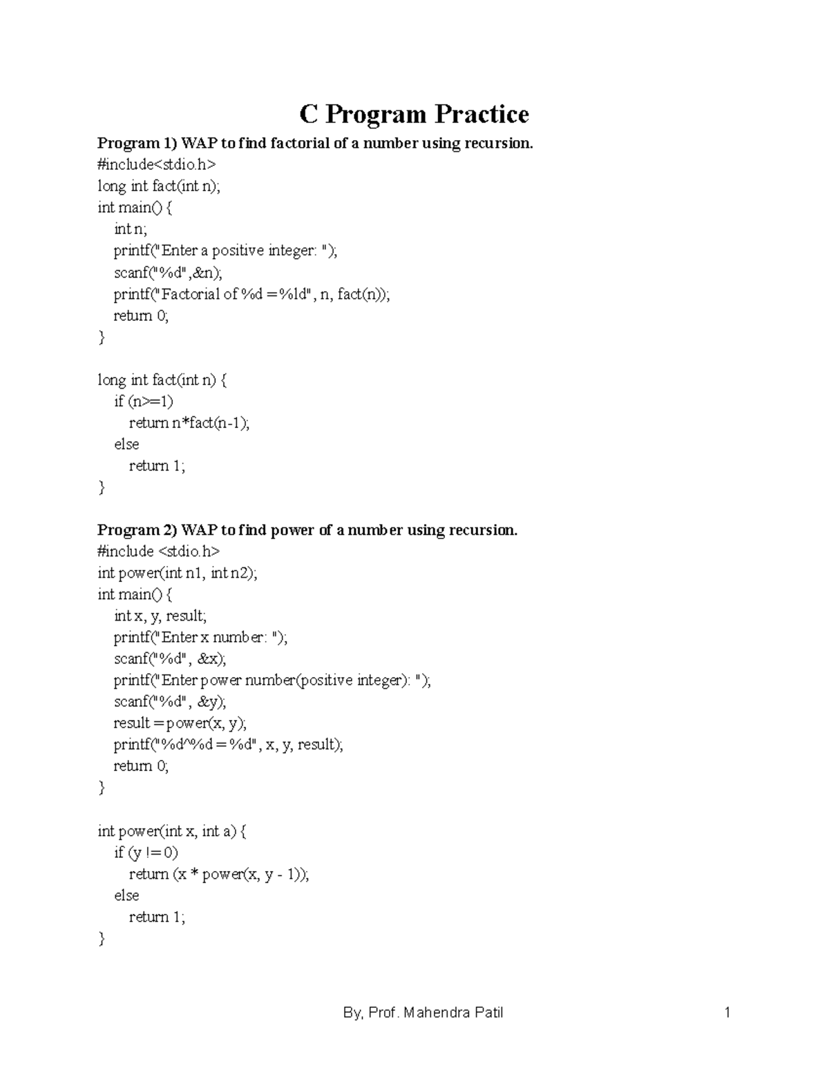 C Program Practice (1) - C Program Practice Program 1) WAP to find ...