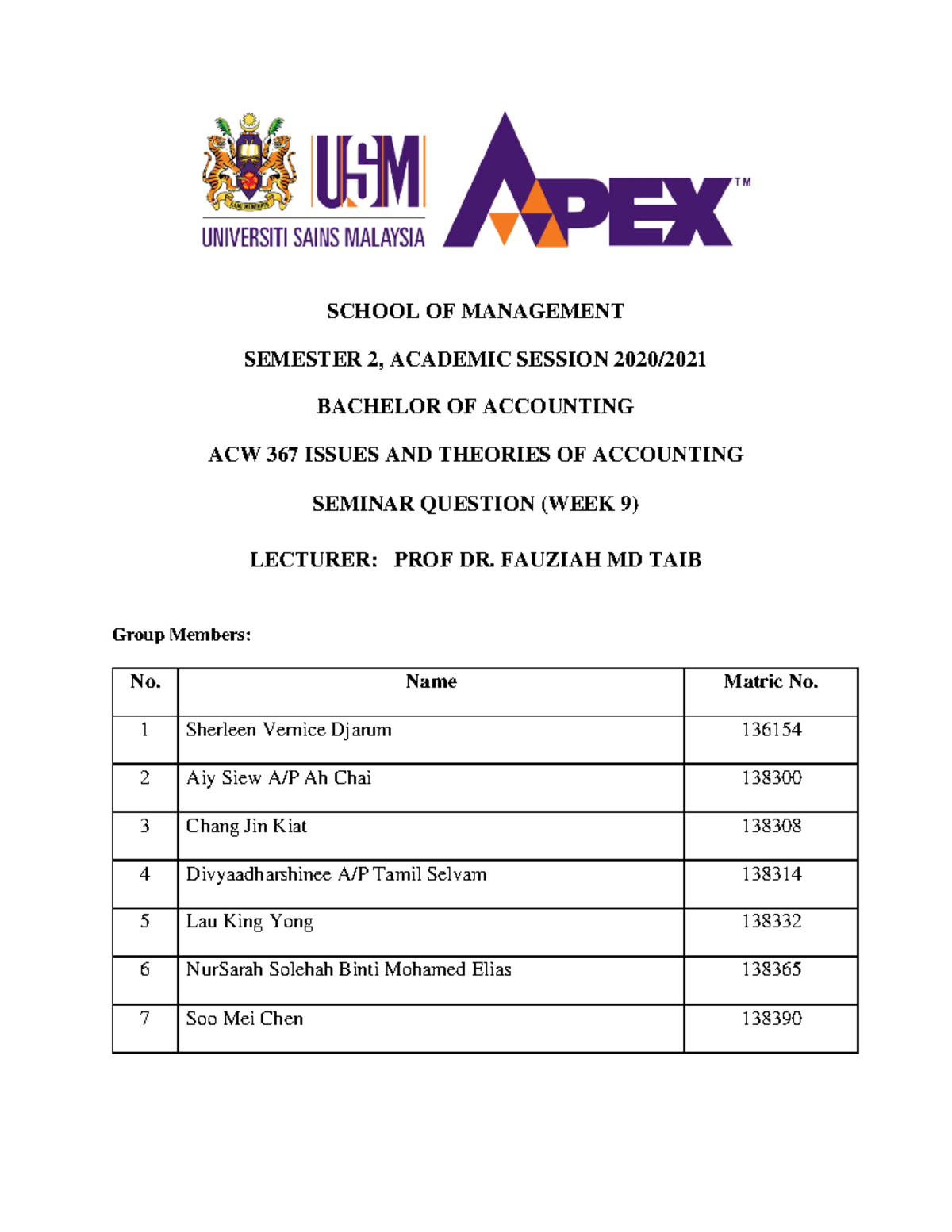 WK 9 Seminar Answer - Lecture notes 2 - SCHOOL OF MANAGEMENT SEMESTER 2 ...