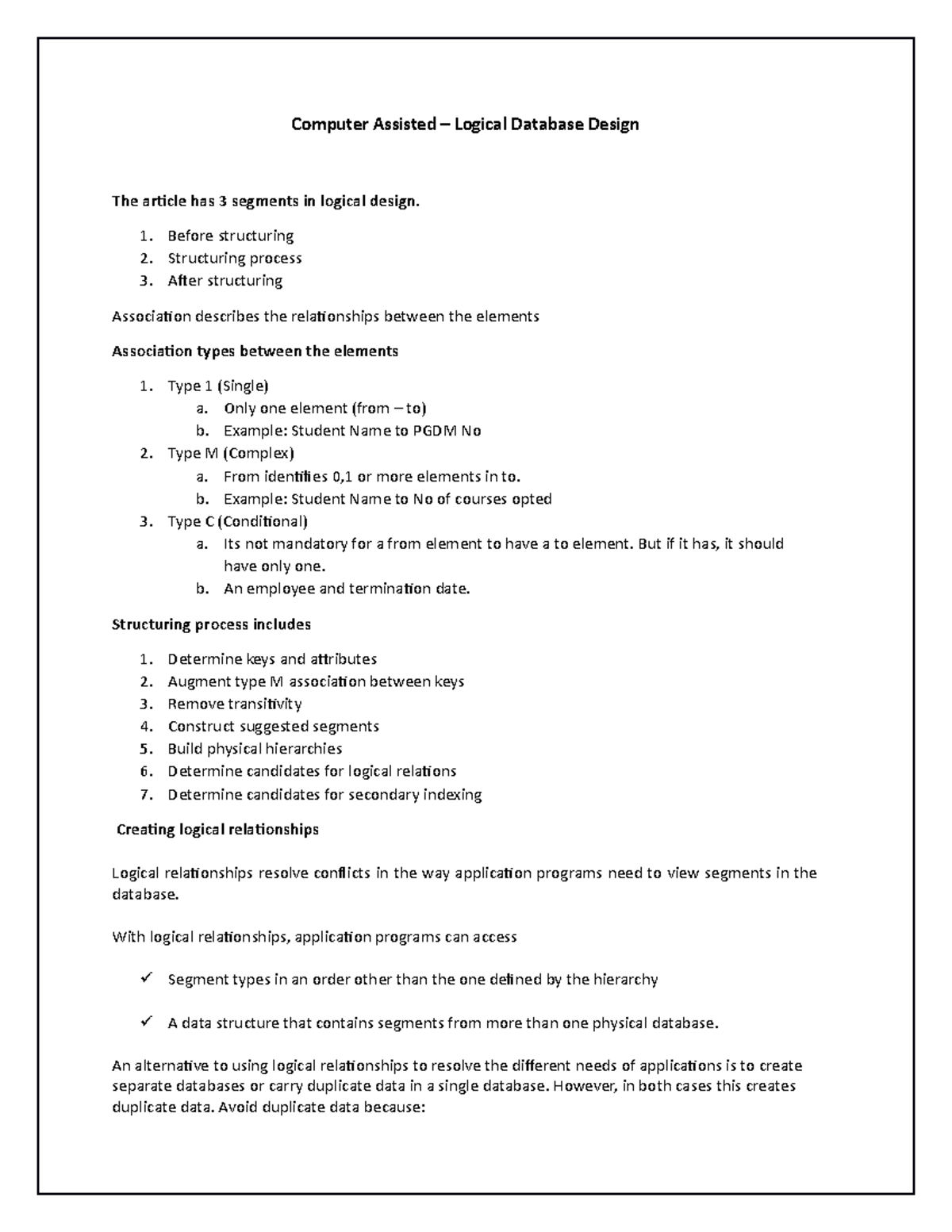 DMBD assignment - ... - Computer Assisted – Logical Database Design The ...