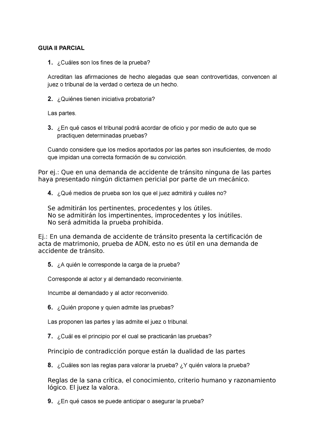 Guia De Proceso - GUIA II PARCIAL 1. ¿Cuáles Son Los Fines De La Prueba ...