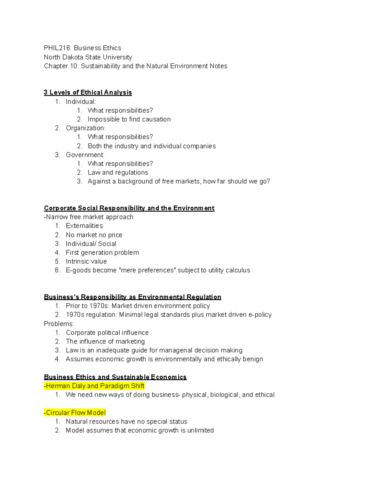 Chapter 10 Sustainability and the Natural Environment Notes ...