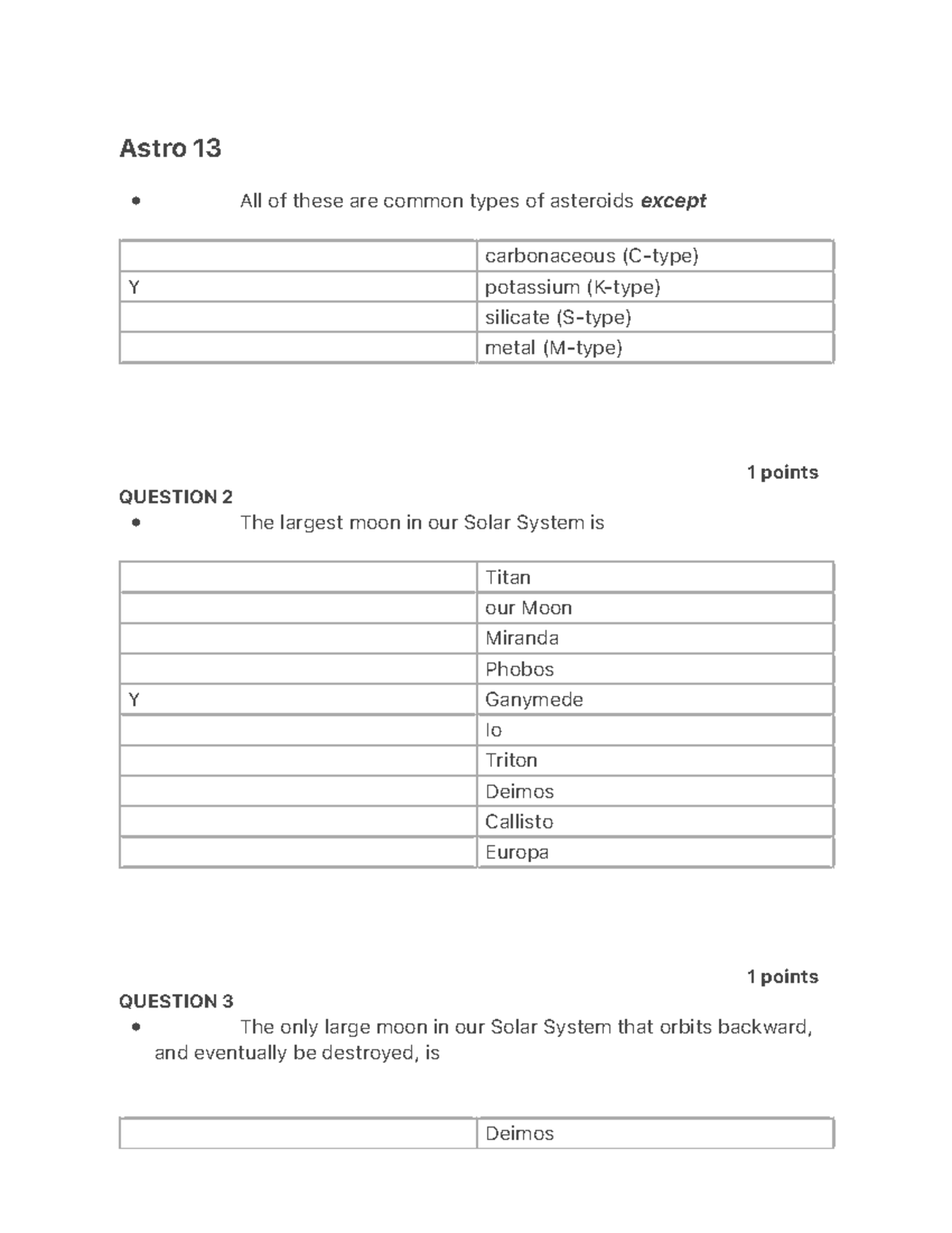Astronomy 1 Assignments - Astro 13 All of these are common types of ...
