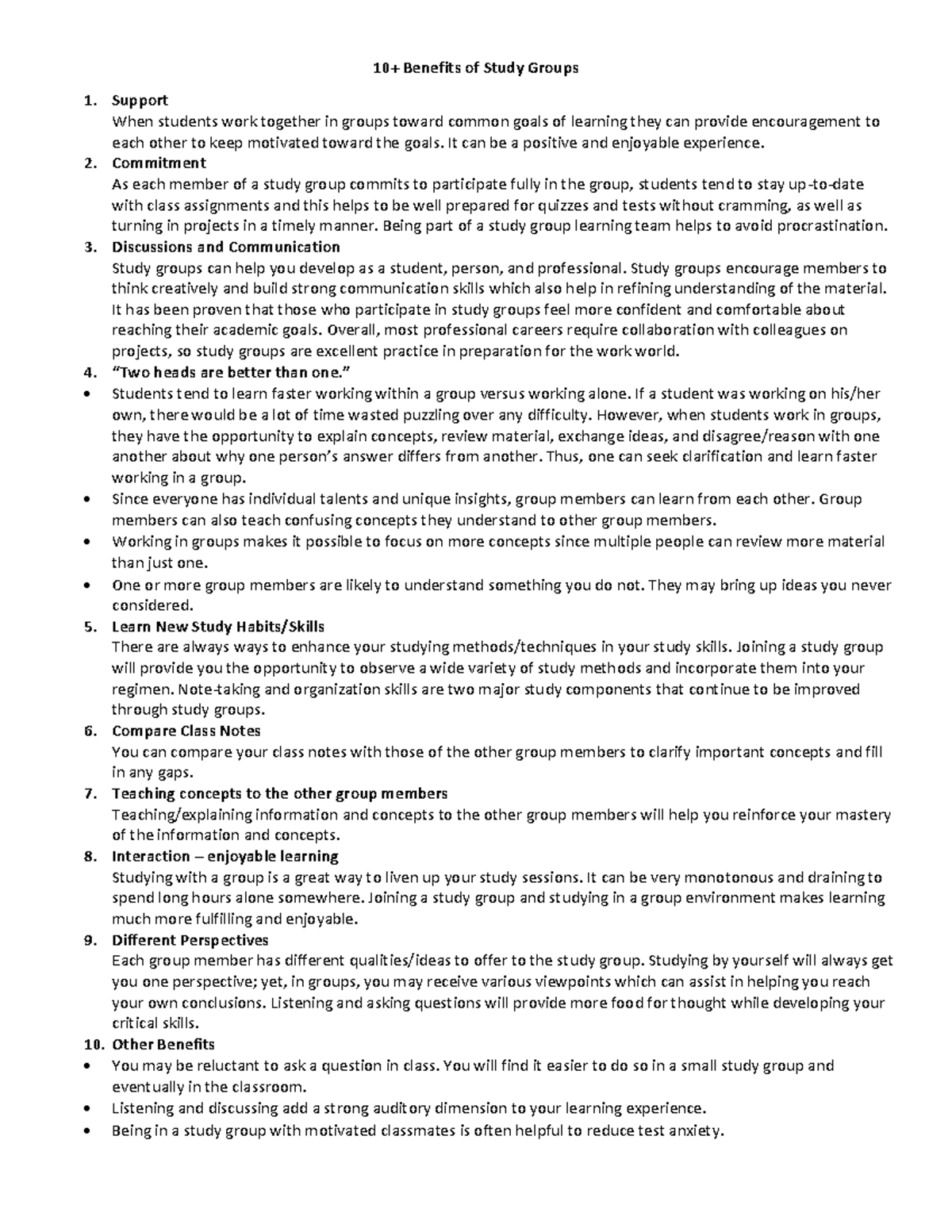 Study group student benefits - 10+ Benefits of Study Groups Support ...