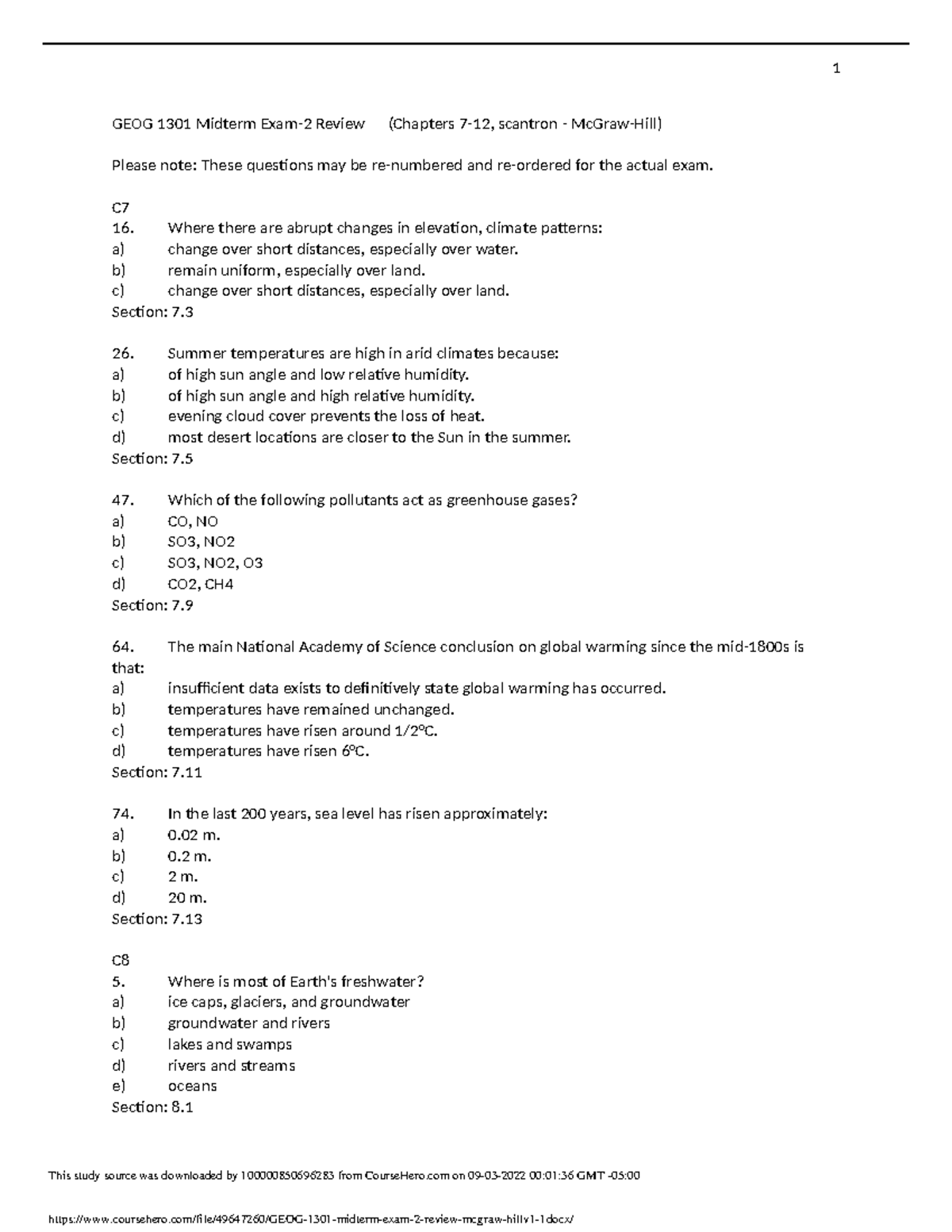 GEOG 1301 midterm exam 2 review mcgraw hill v1 1 GEOG 1301 Midterm
