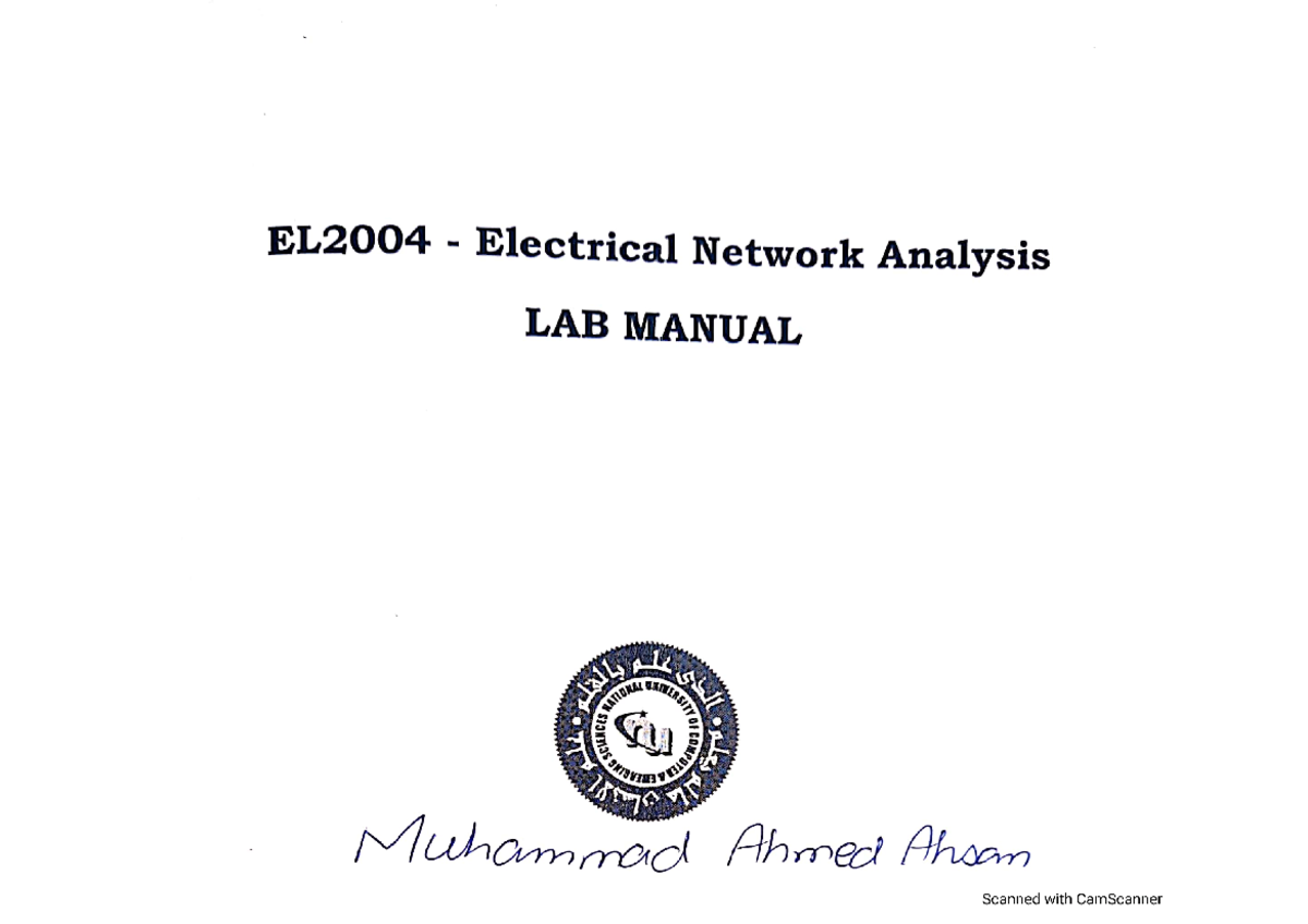 ENA Lab Manual solution ELECTRICAL NETWORK ANALYSIS ENA Studocu