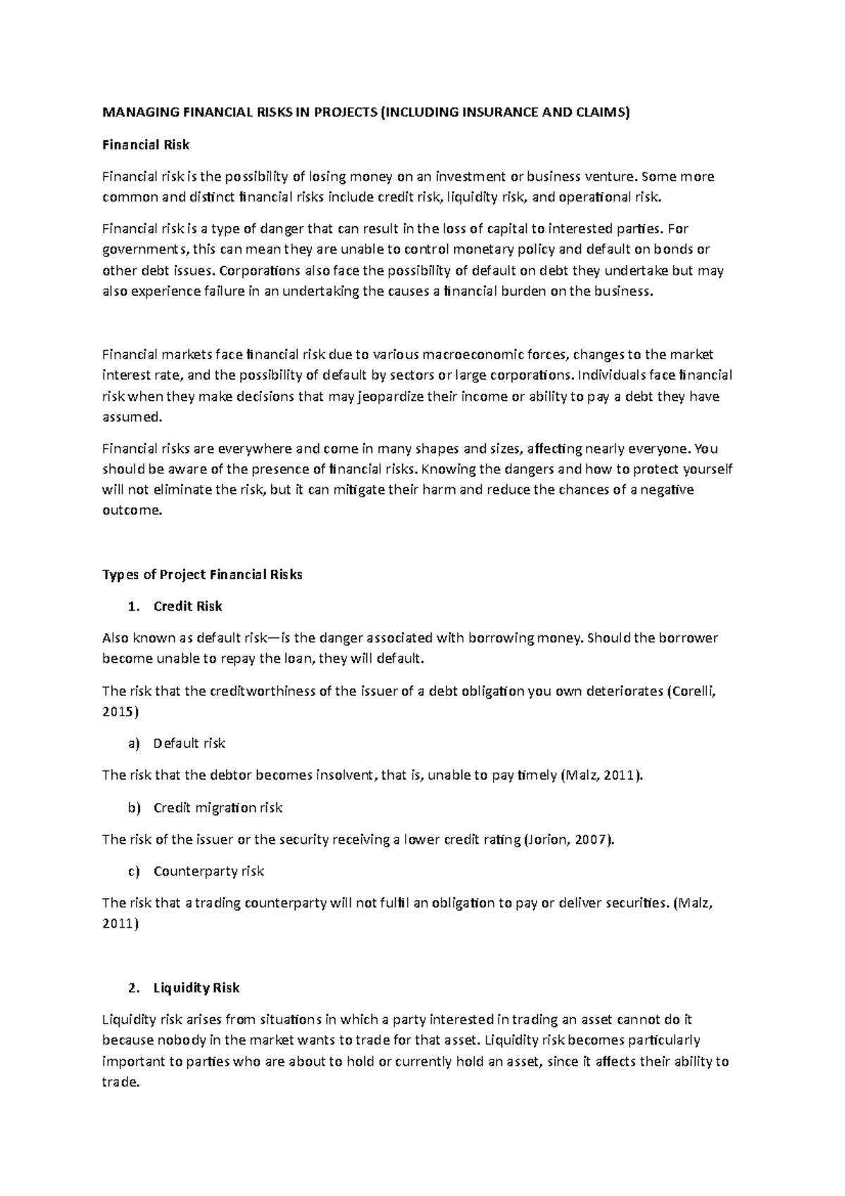Group 6 Managing Financial Risks IN Projects - MANAGING FINANCIAL RISKS ...