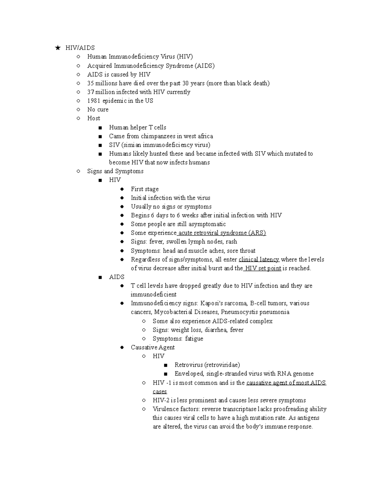 Disease presentations Micro Final - ★ HIV/AIDS Human Immunodeficiency ...