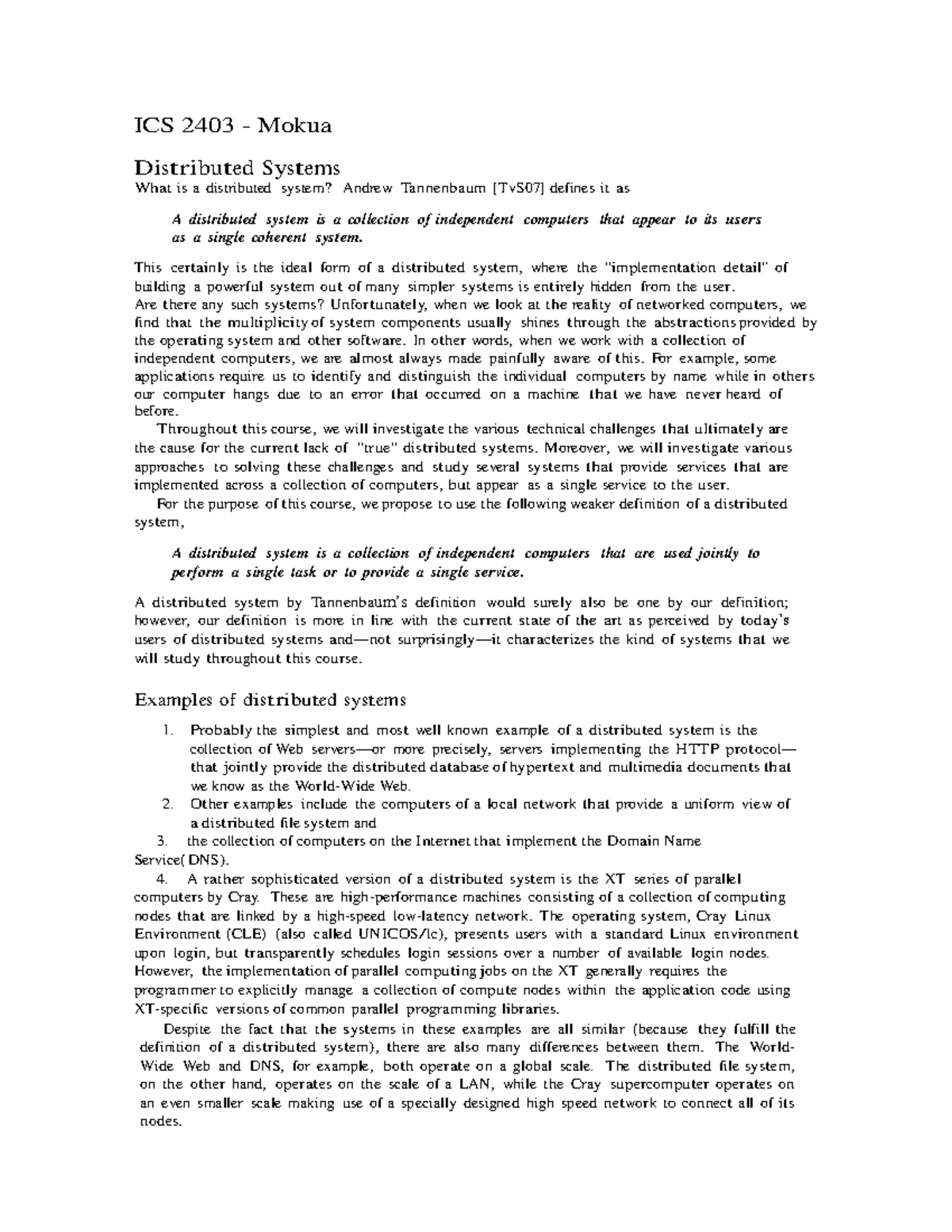 1-1 Into to Distributed Systems - ICS 2403 - Mokua D is t r ibut e d Sy ...