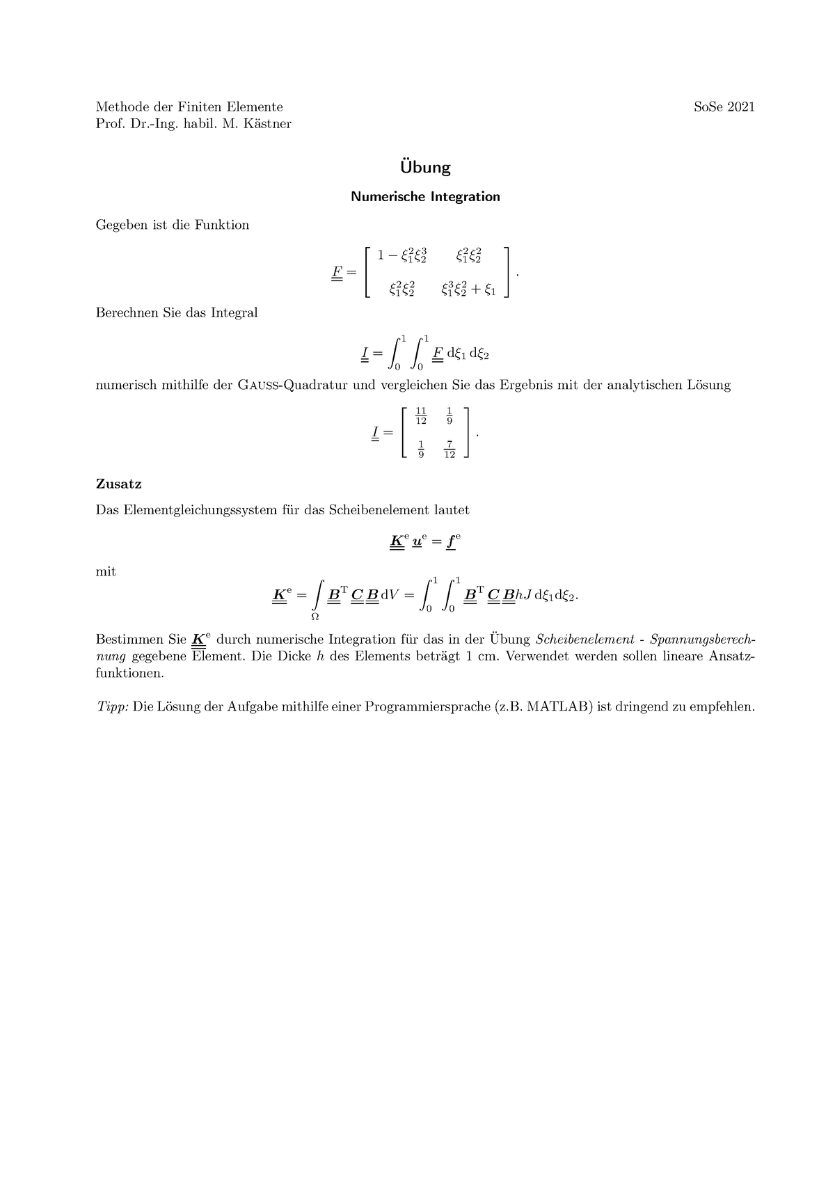 FEM LR Num Integration - Methode Der Finiten Elemente SoSe 2021 Prof ...