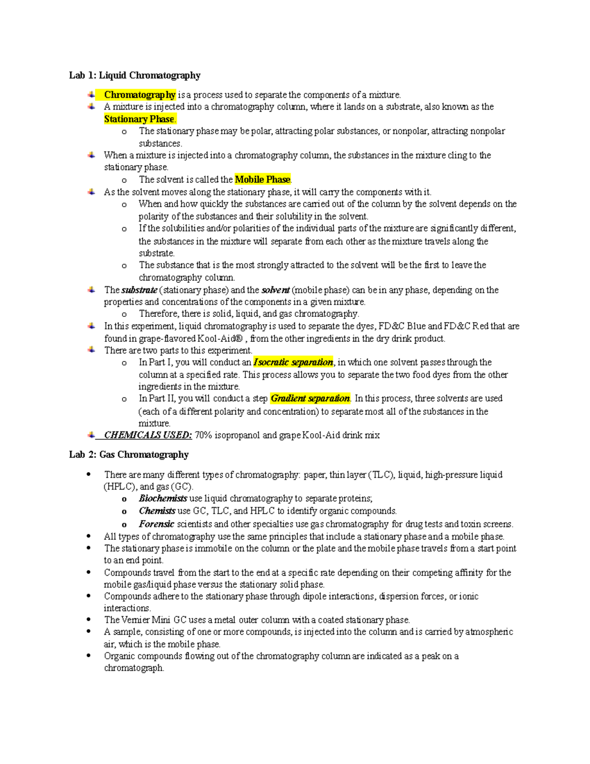 Midterm Study Guide - chm lab - Lab 1: Liquid Chromatography ...