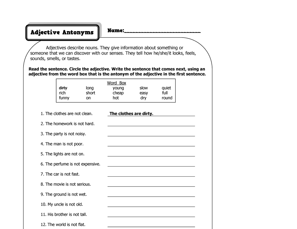 9 Adjective Antonyms - Nothing - Name 