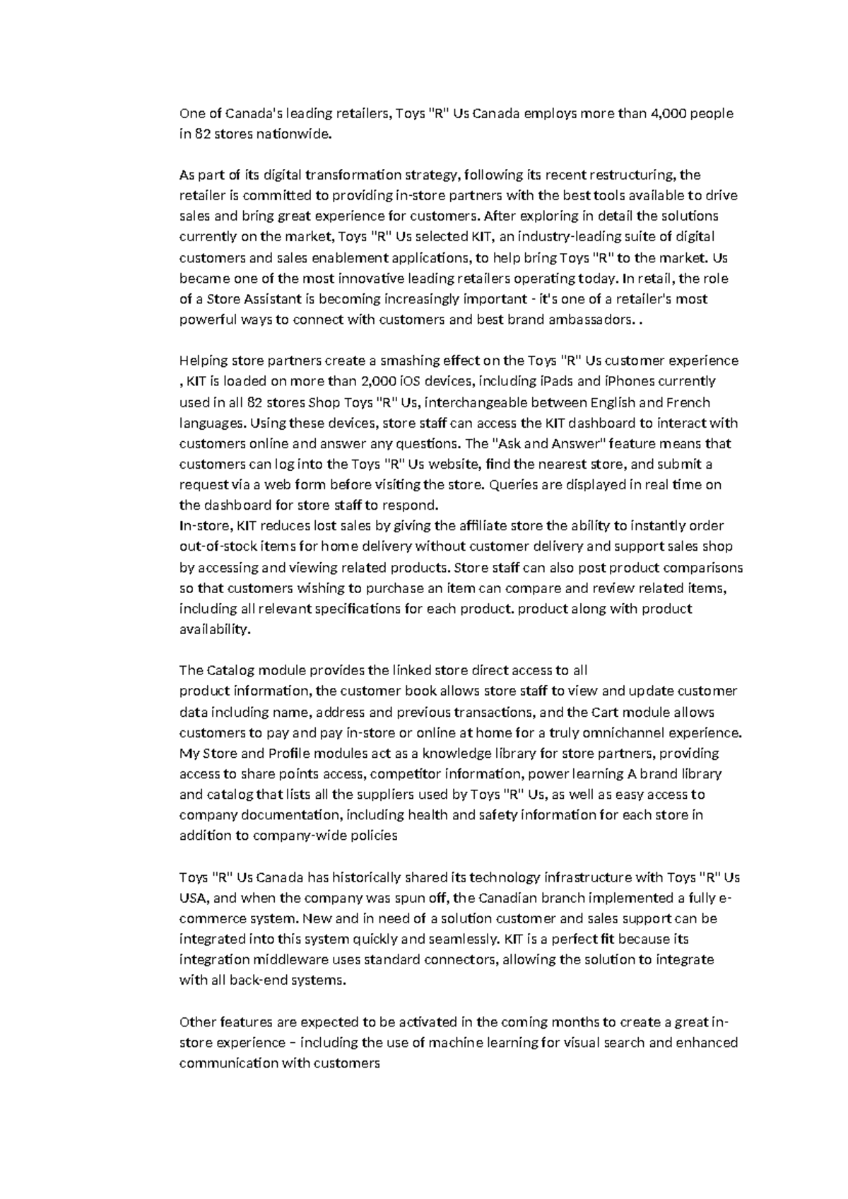 TRU Canada Toys r us case study One of Canada's leading retailers