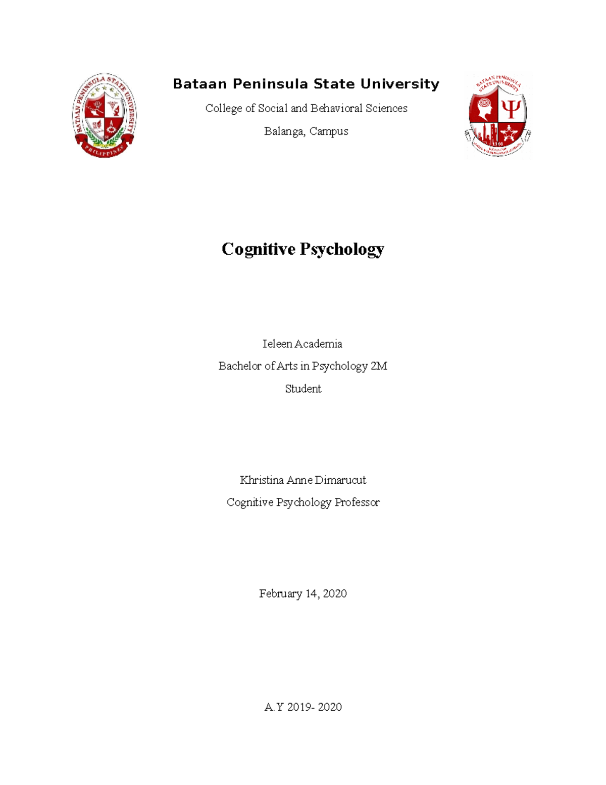 Cognitive Psychology Lecture Cognitive Psychology Ieleen Academia