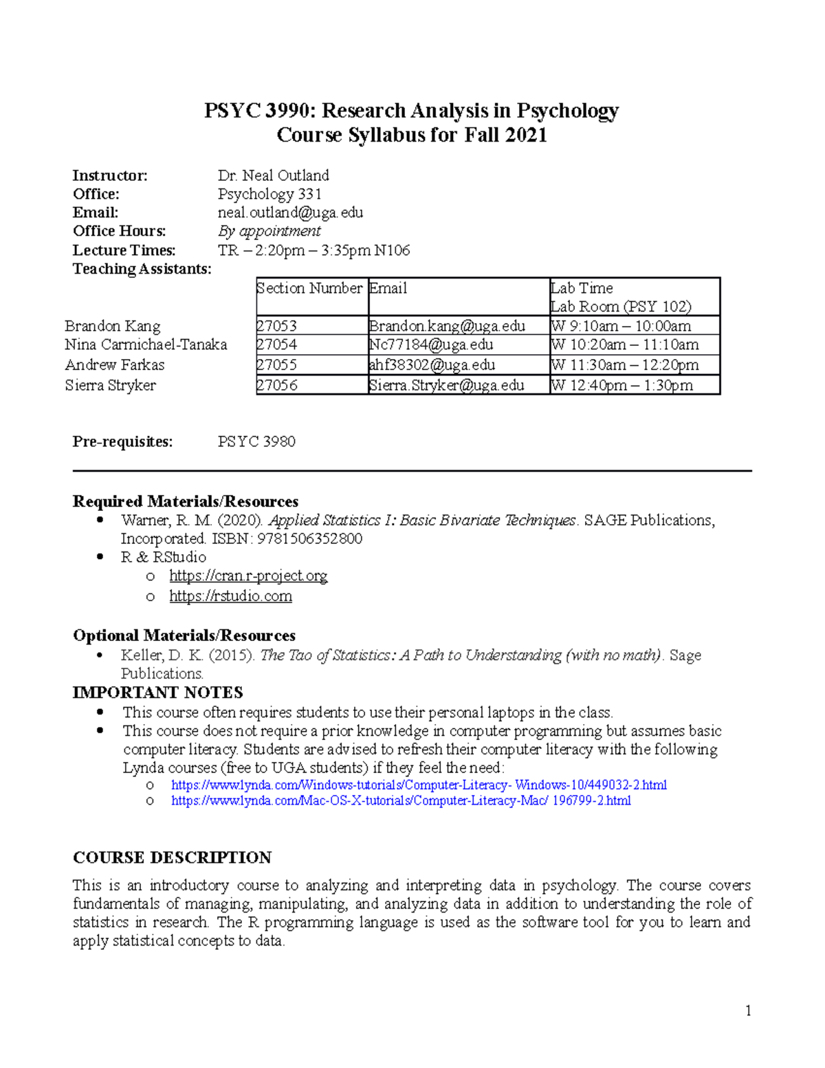 psyc 3990 Syllabus Fall 2021 - PSYC 3990: Research Analysis in ...