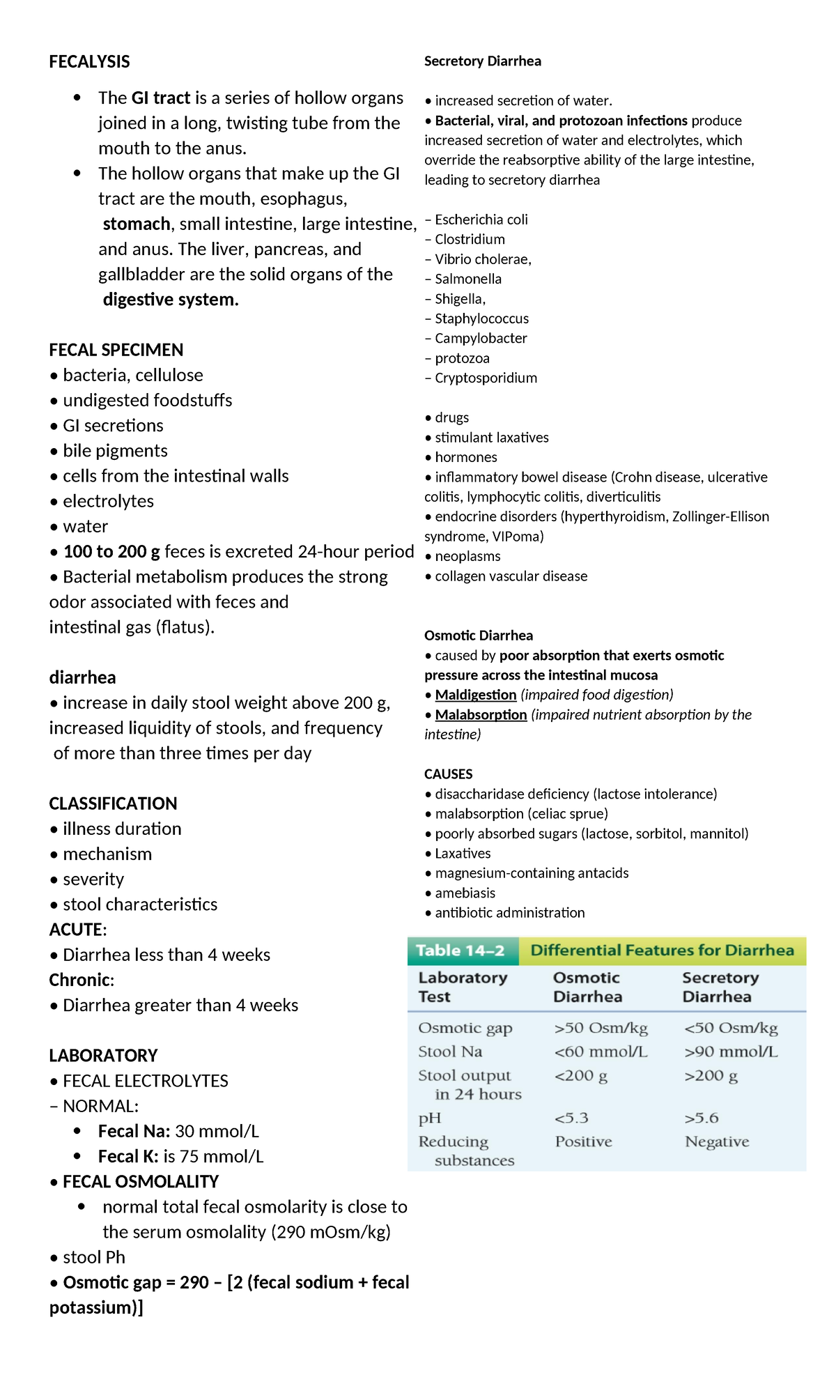 Fecalysis - Secretory Diarrhea • increased secretion of water ...