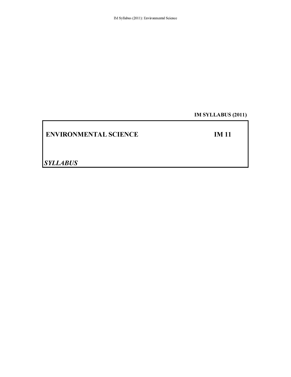 Envi Sci - Environmental Science Syllabus - IM SYLLABUS (2011 ...