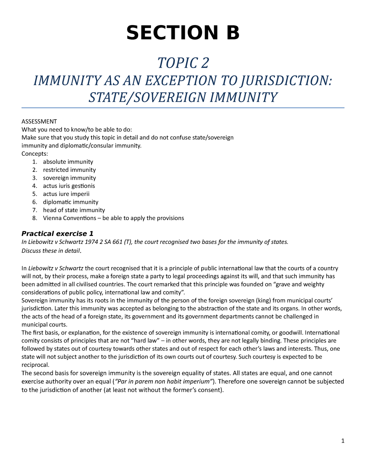 LCP4801-section B - Topic B C - SECTION B TOPIC 2 IMMUNITY AS AN ...