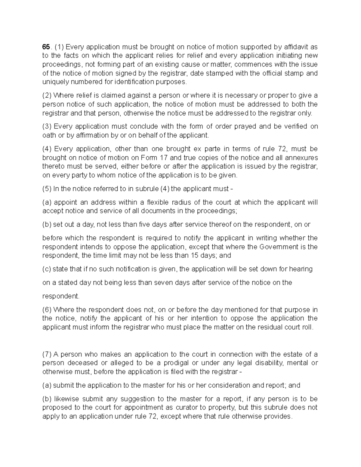 High Court Summary 1 Every Application Must Be Brought On Notice Of 