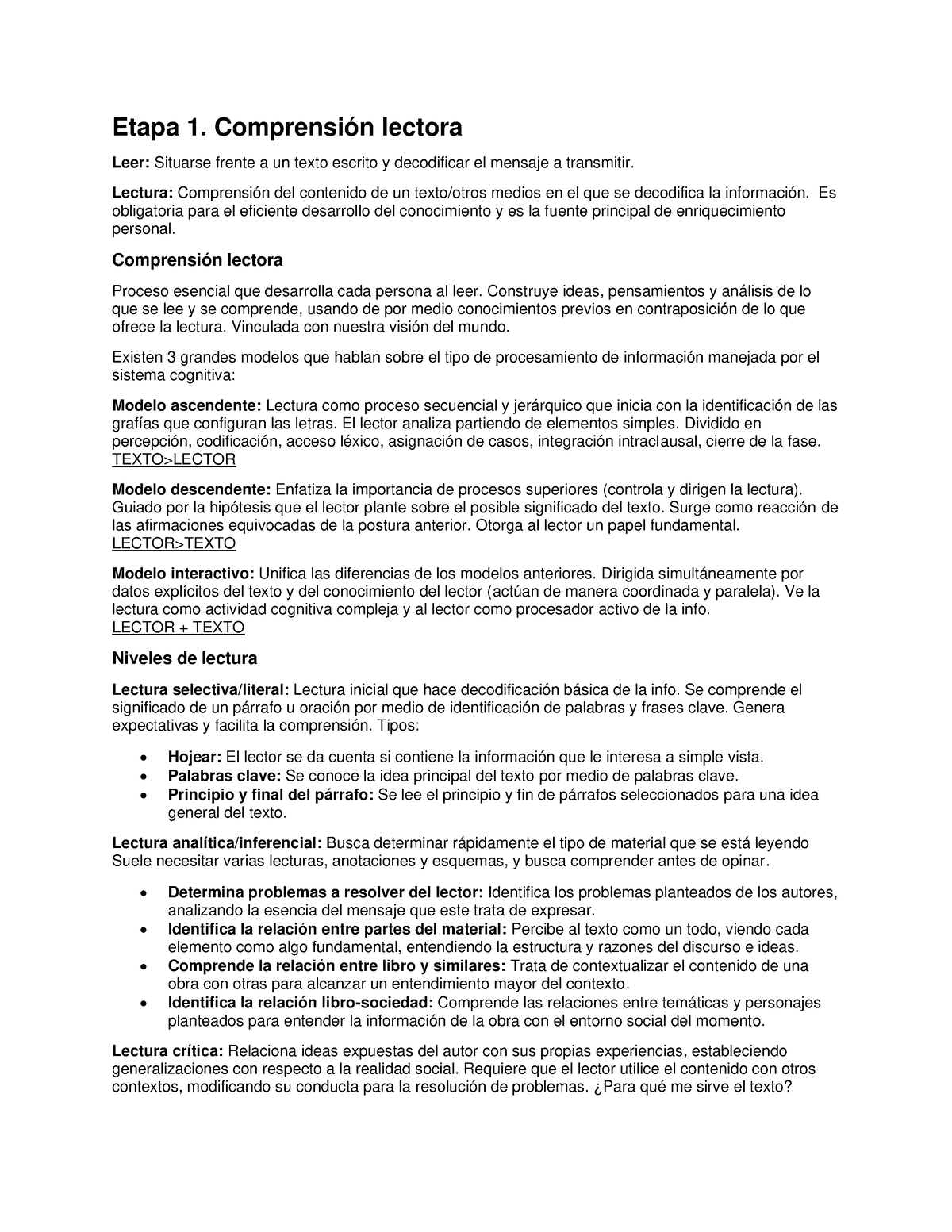 Guia-cyela - guia - Etapa 1. Comprensión lectora Leer: Situarse frente a un  texto escrito y - Studocu