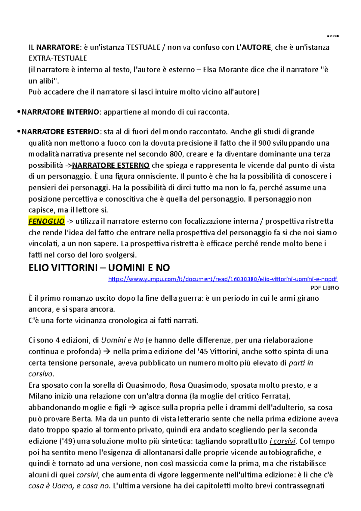 Letteratura Turchetta - • IL NARRATORE: è un'istanza TESTUALE / non va ...