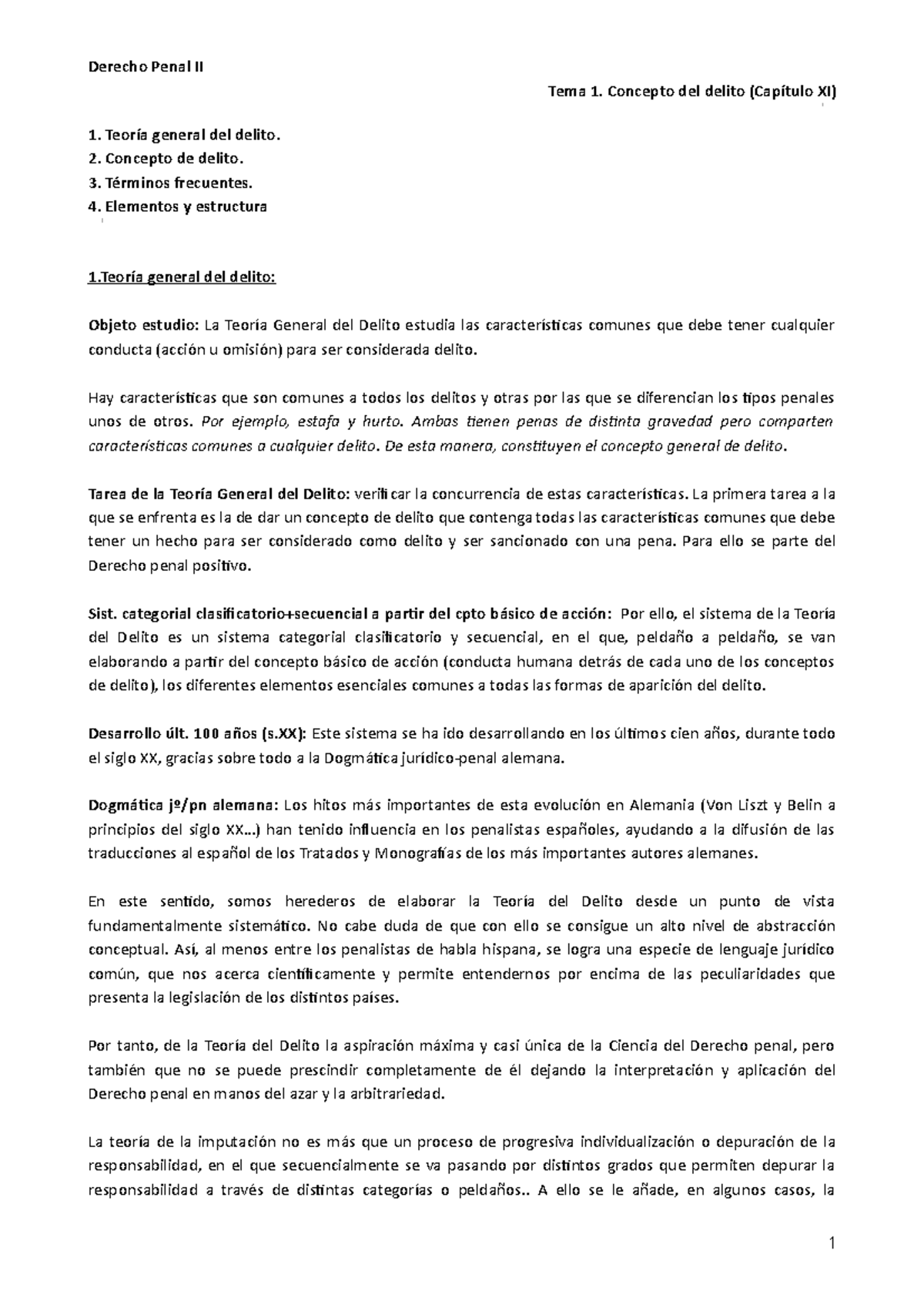 TEMA 1: CONCEPTO DE DELITO - Derecho Penal II Tema 1. Concepto del ...