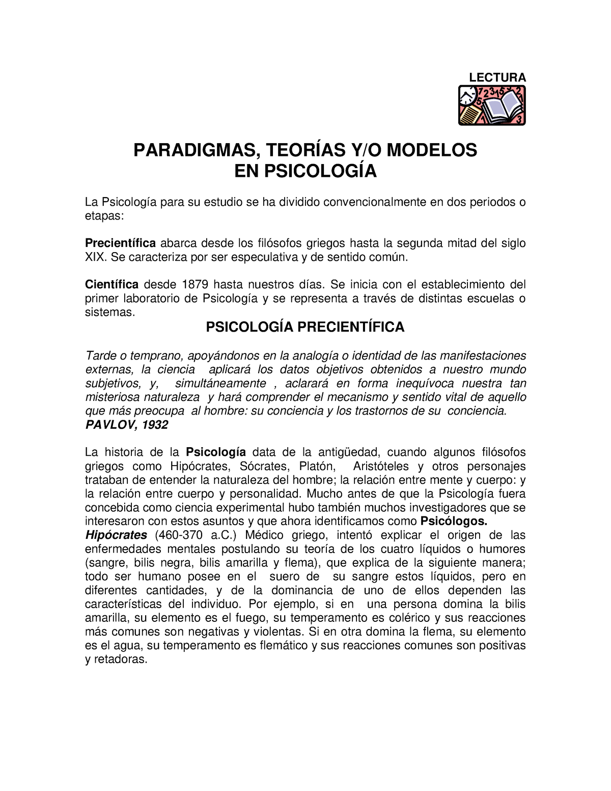 Paradigmas Psicologia - LECTURA PARADIGMAS, TEORÍAS Y/O MODELOS EN ...