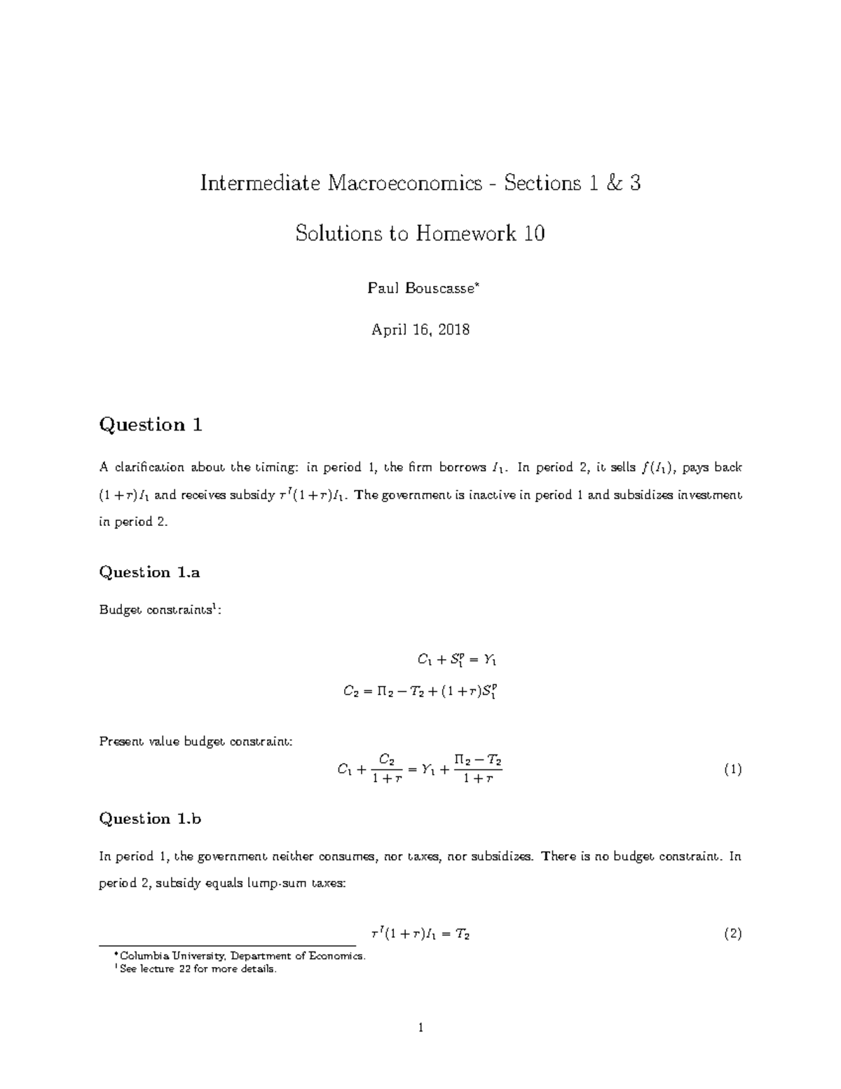 Hwk10 Sol 2018 - Homework Solution - Intermediate Macroeconomics ...