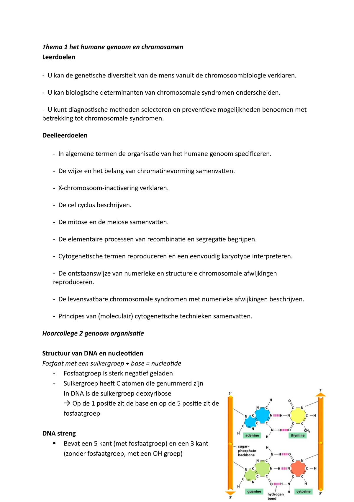 Volledige Samenvatting Cel Tot Molecuul Thema 1 Het Humane Genoom En