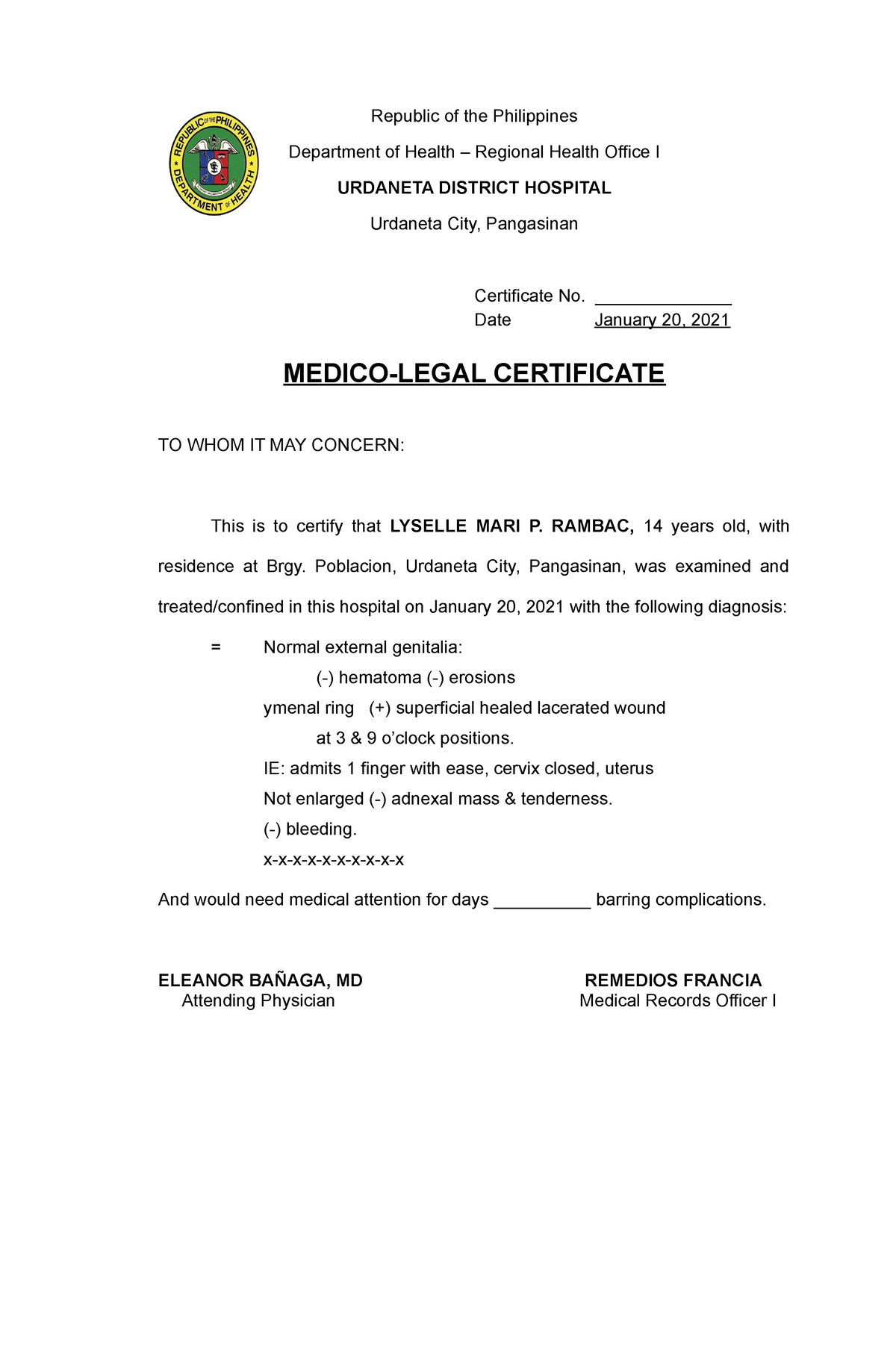 mock-trial-medico-legal-cert-republic-of-the-philippines-department