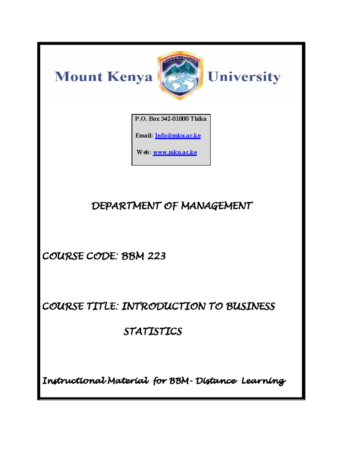 Business Statistics 1-1 - P. Box 342-01000 Thika Email: Info@mku.ac Web ...