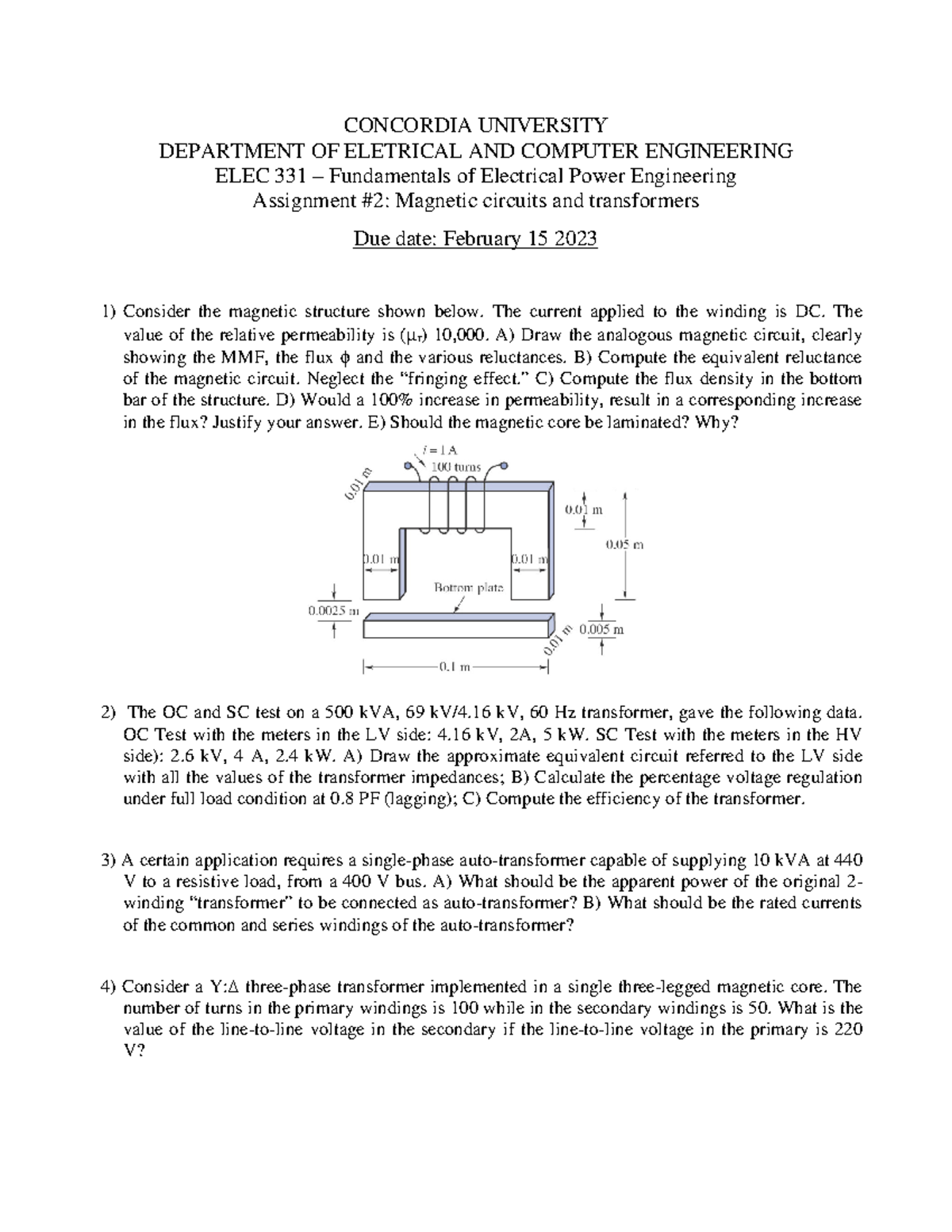 Assignment #2-W23 - CONCORDIA UNIVERSITY DEPARTMENT OF ELETRICAL AND ...