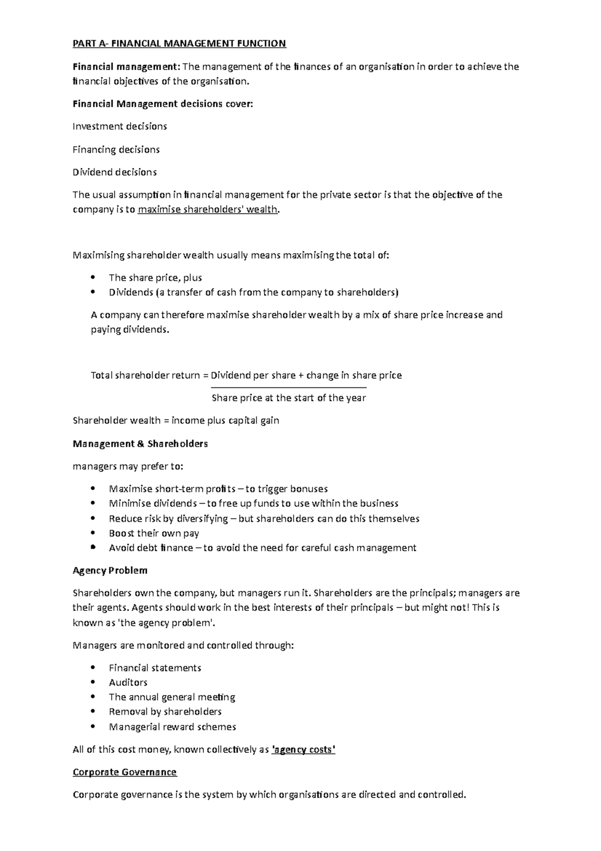 FM Notes - PART A- FINANCIAL MANAGEMENT FUNCTION Financial management ...