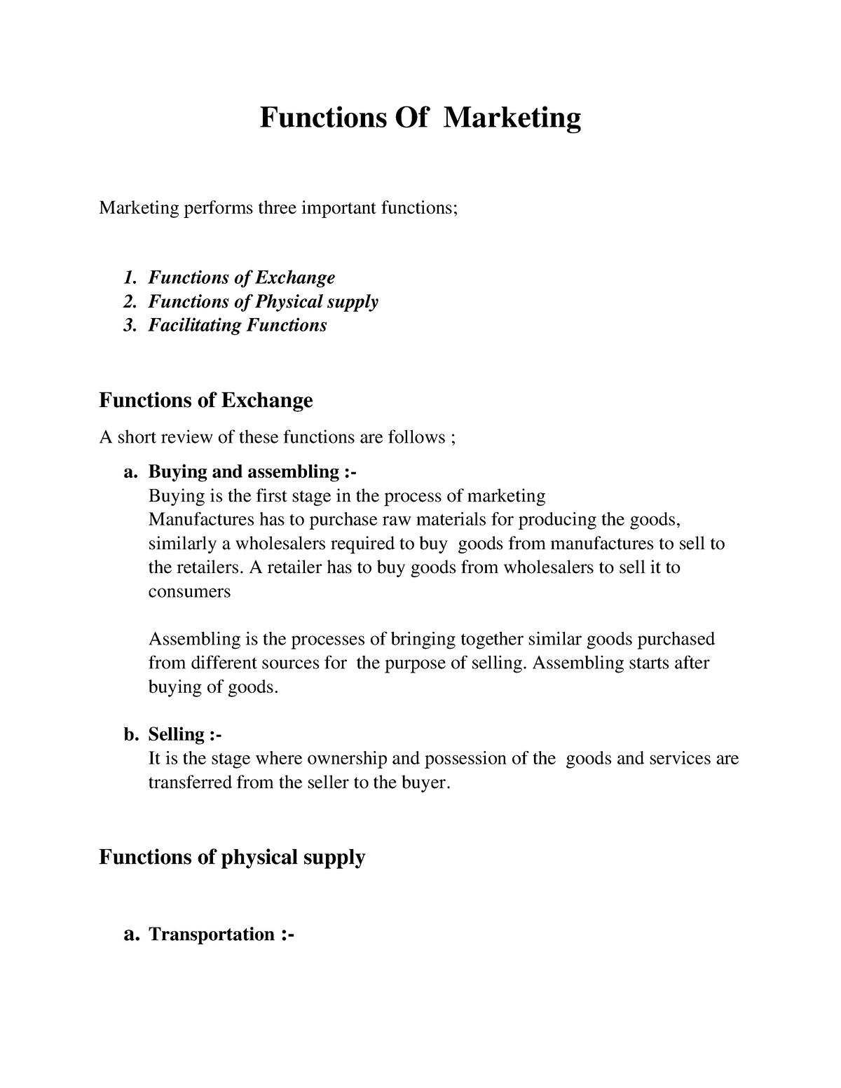 marketing functions essay
