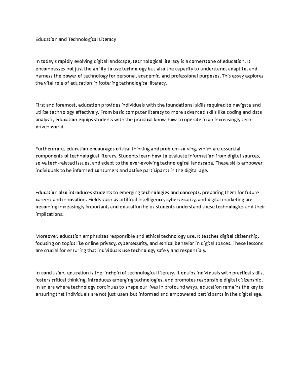 Education and Technological Literacy - It encompasses not just the ...